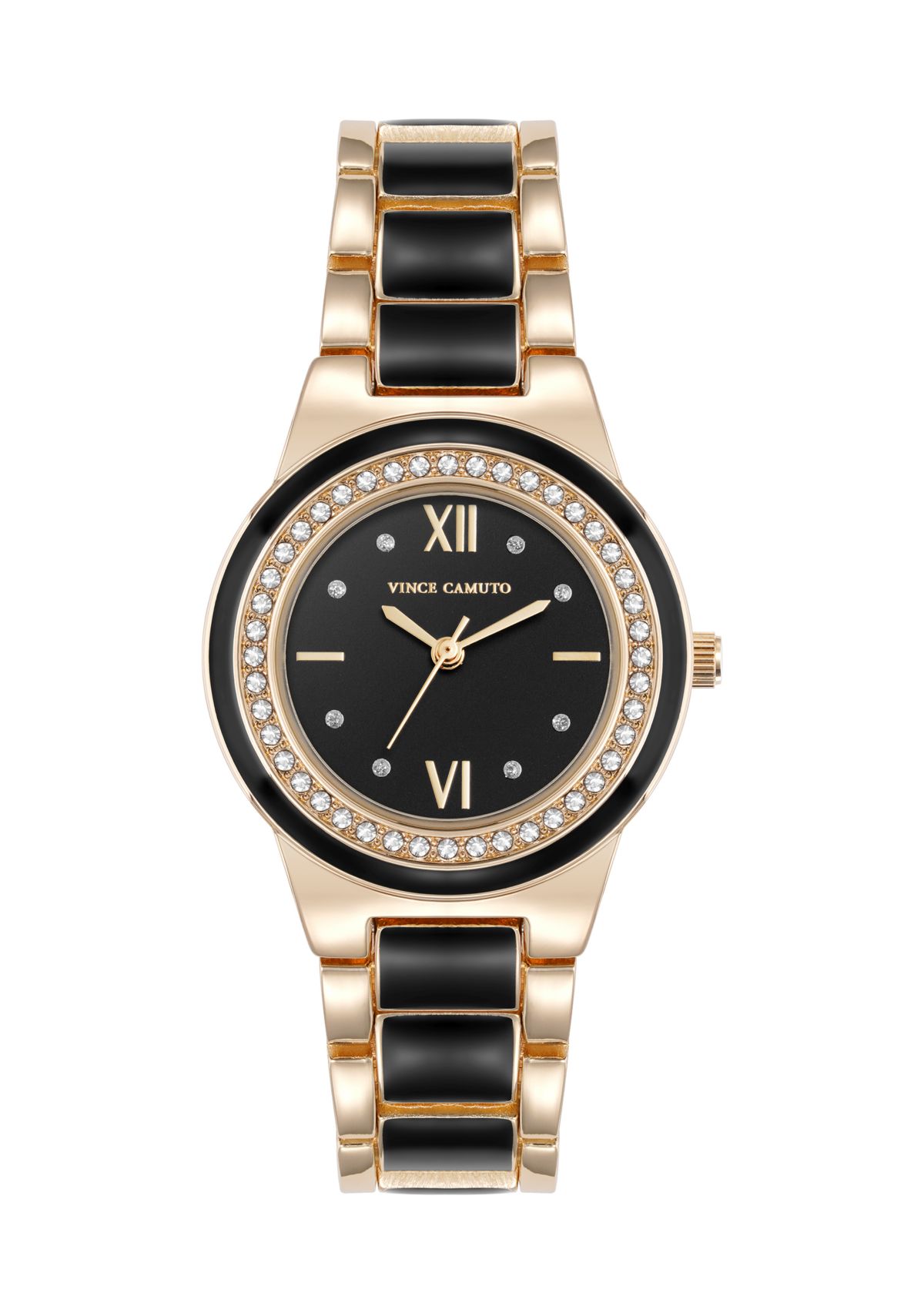Quartz Black Enamel and Gold-Tone Metal Alloy Watch