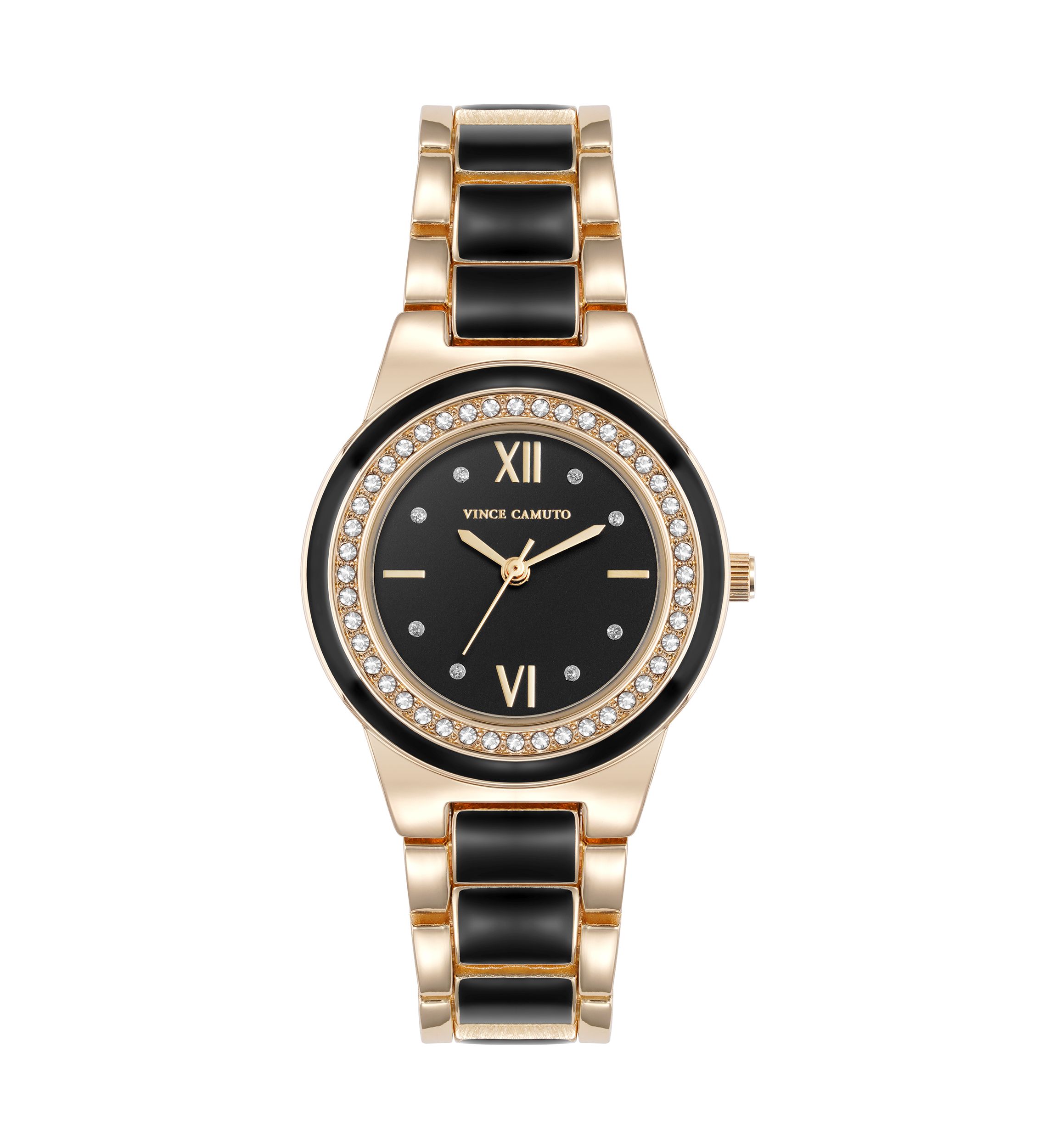 Quartz Black Enamel and Gold-Tone Metal Alloy Watch