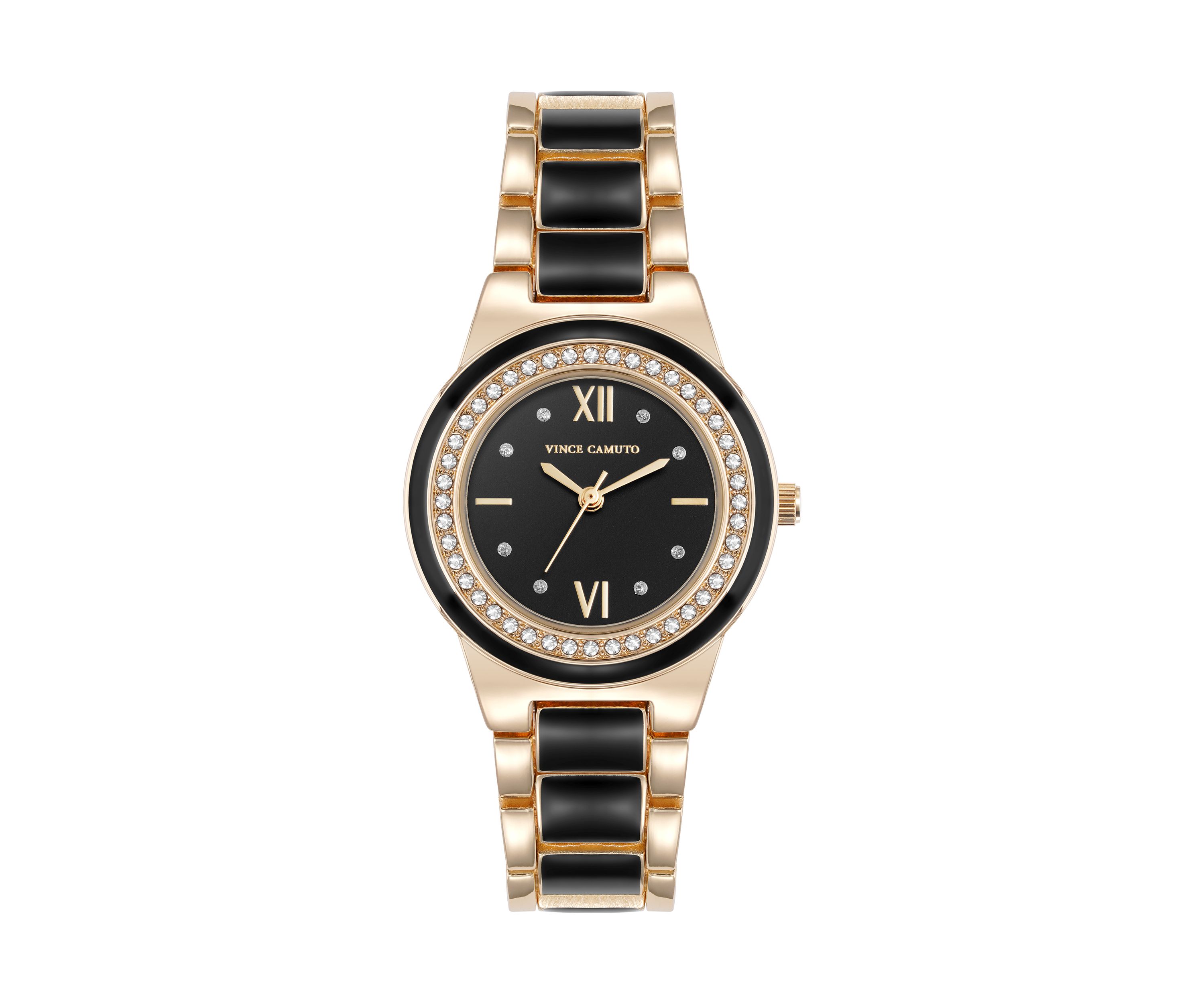 Quartz Black Enamel and Gold-Tone Metal Alloy Watch