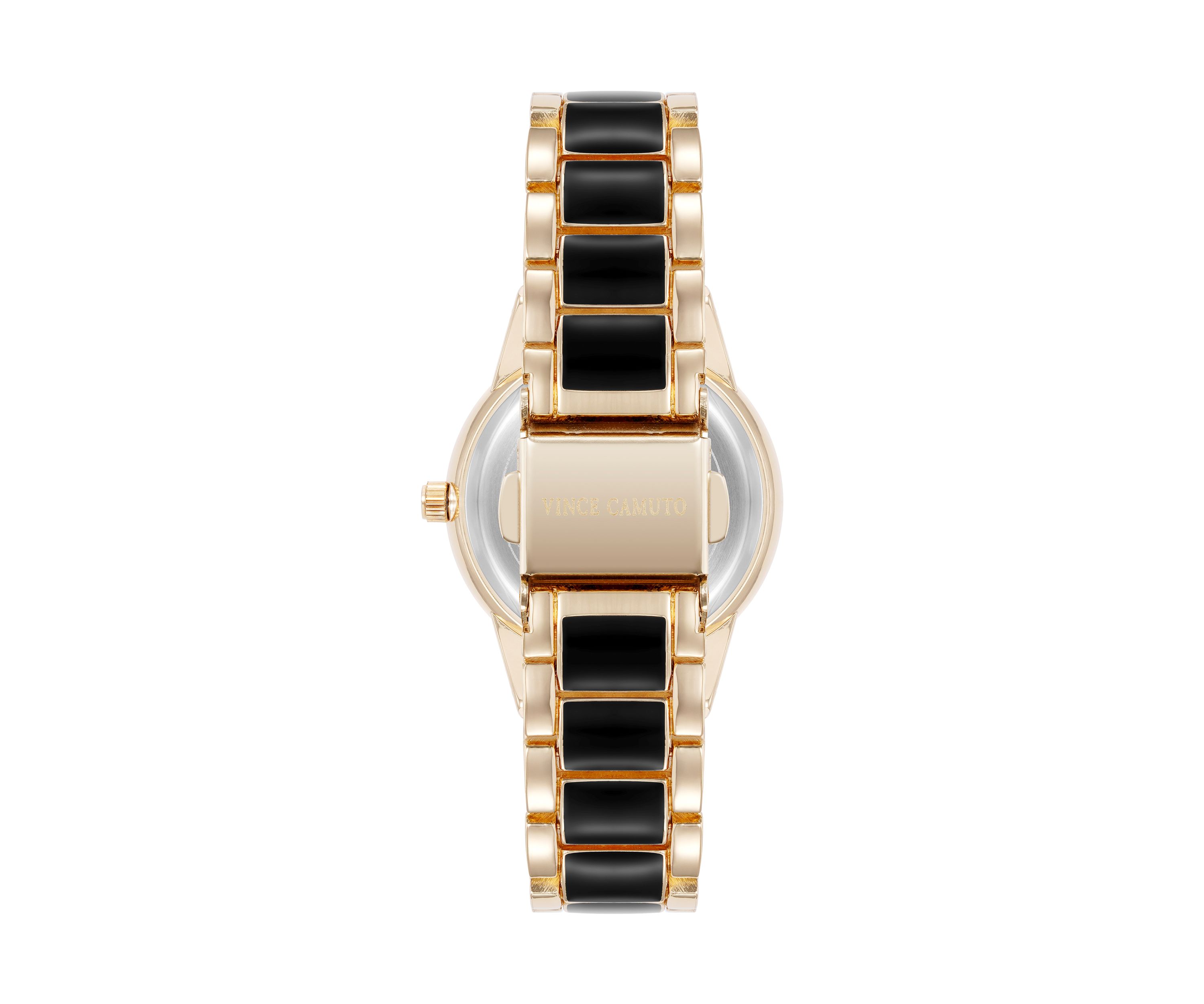 Quartz Black Enamel and Gold-Tone Metal Alloy Watch