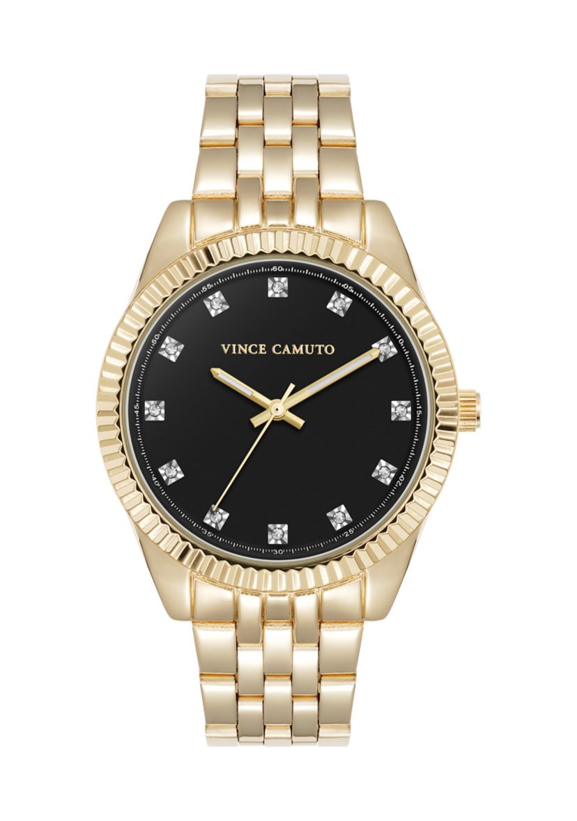 Quartz Gold-Tone Metal Alloy Crystal Accented Dial Watch