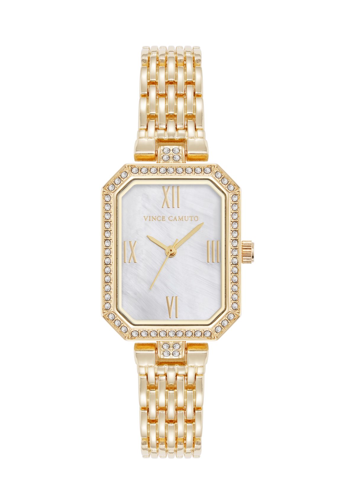 Quartz Gold-Tone Metal Alloy Crystal Bezel Watch