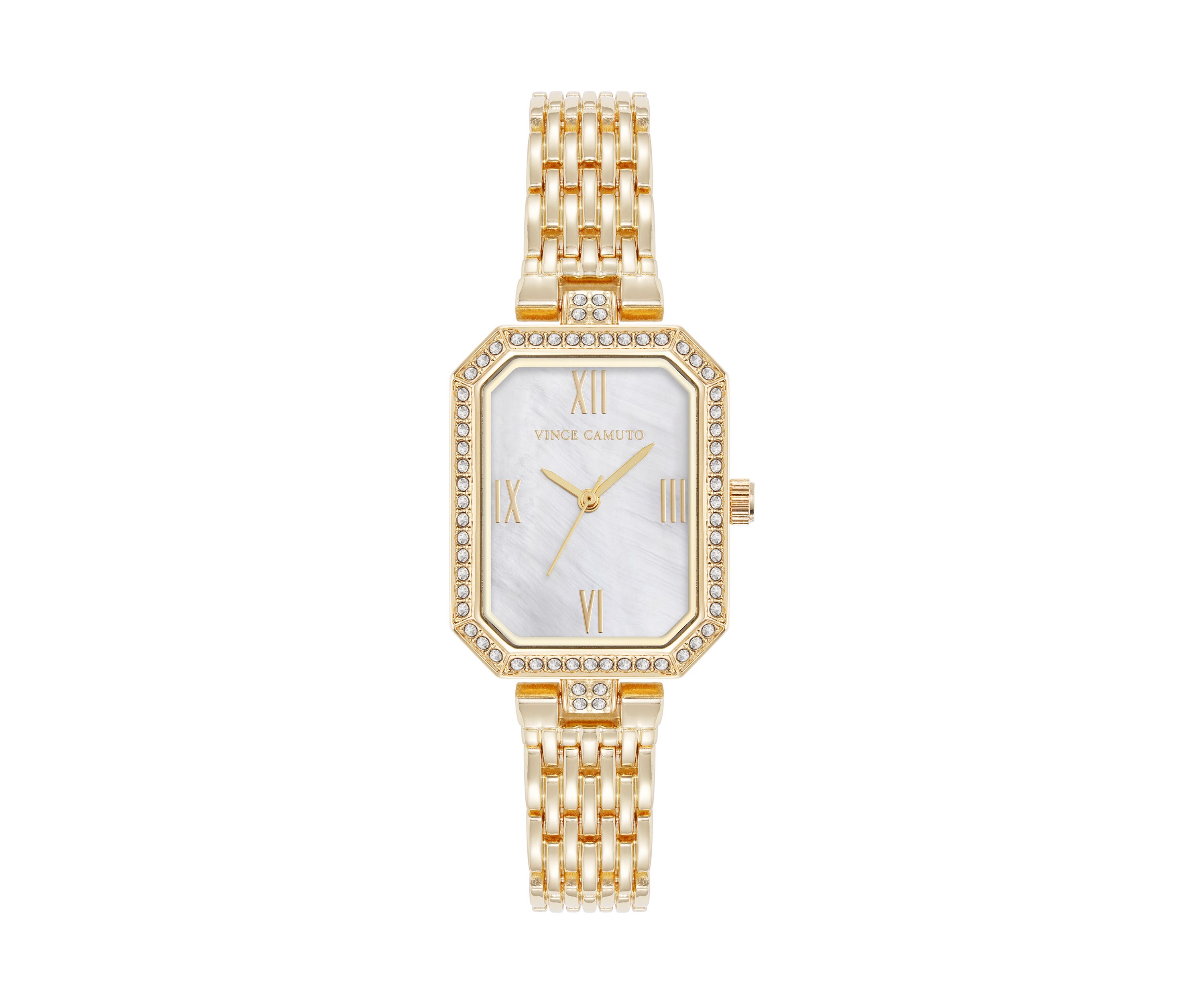 Quartz Gold-Tone Metal Alloy Crystal Bezel Watch