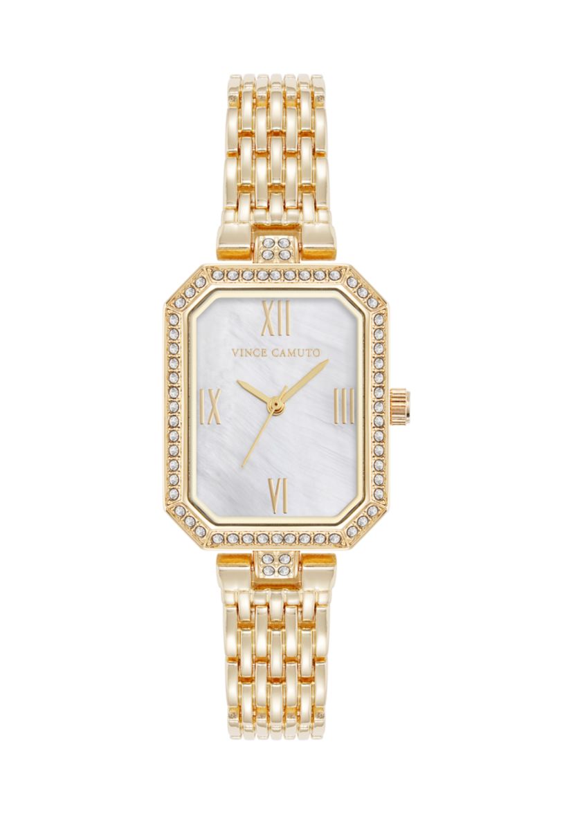 Quartz Gold-Tone Metal Alloy Crystal Bezel Watch