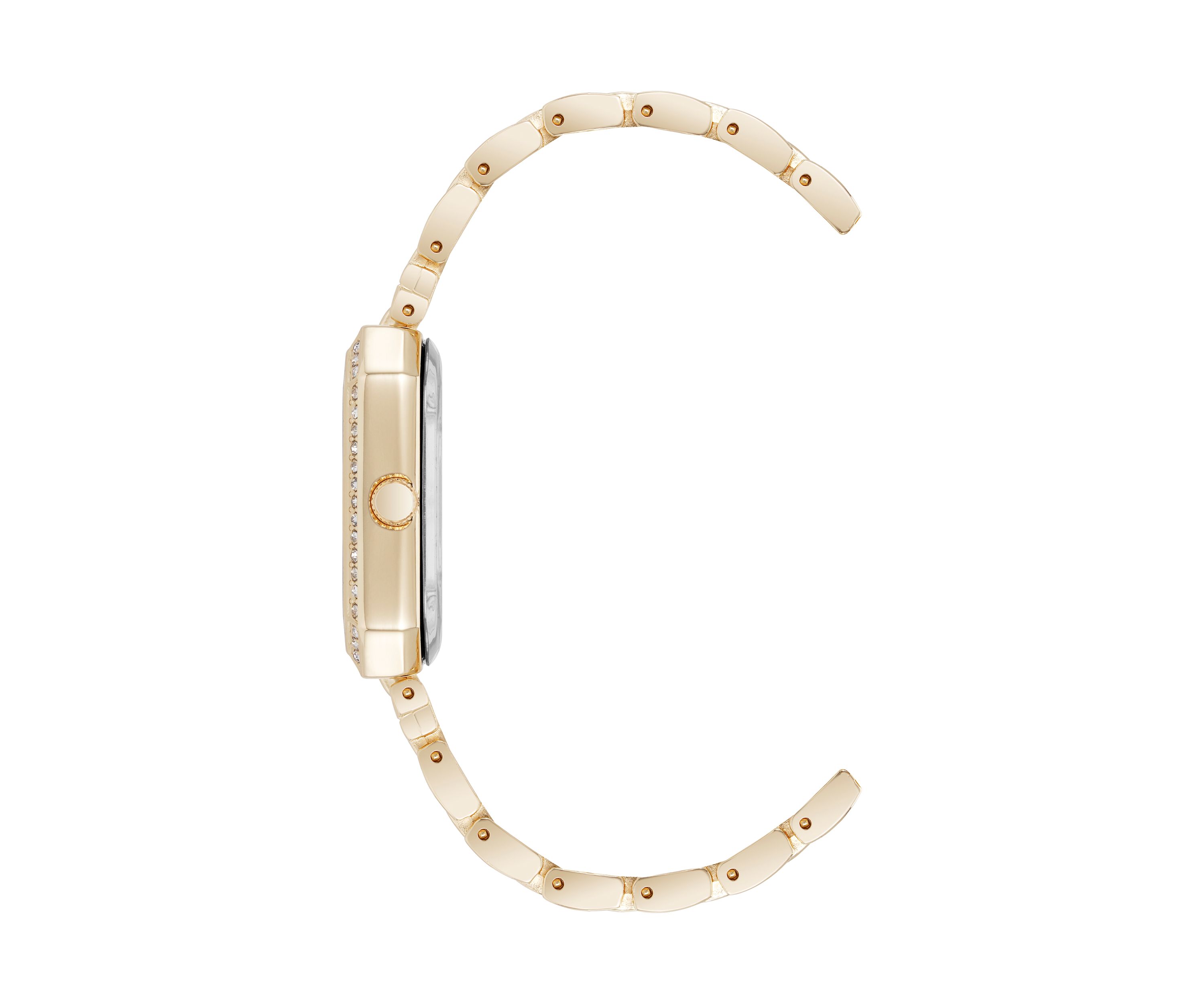 Quartz Gold-Tone Metal Alloy Crystal Bezel Watch