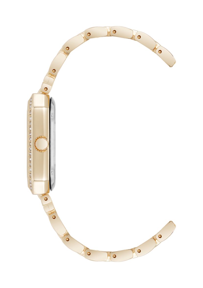 Quartz Gold-Tone Metal Alloy Crystal Bezel Watch