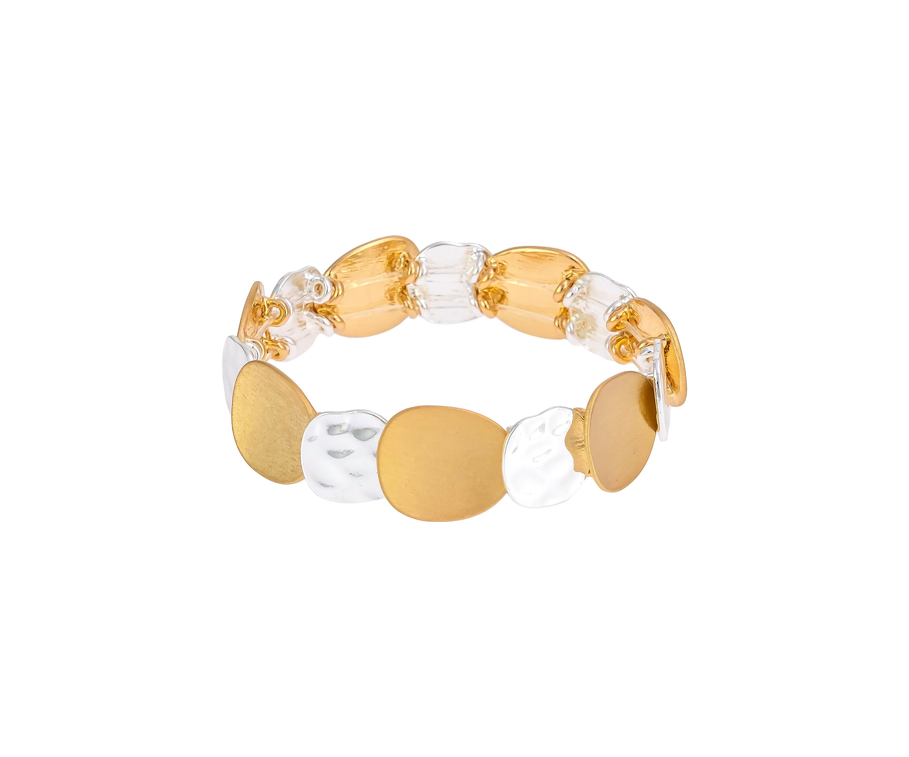 Two Tone Smooth and Hammered Disc Stretch Bracelet
