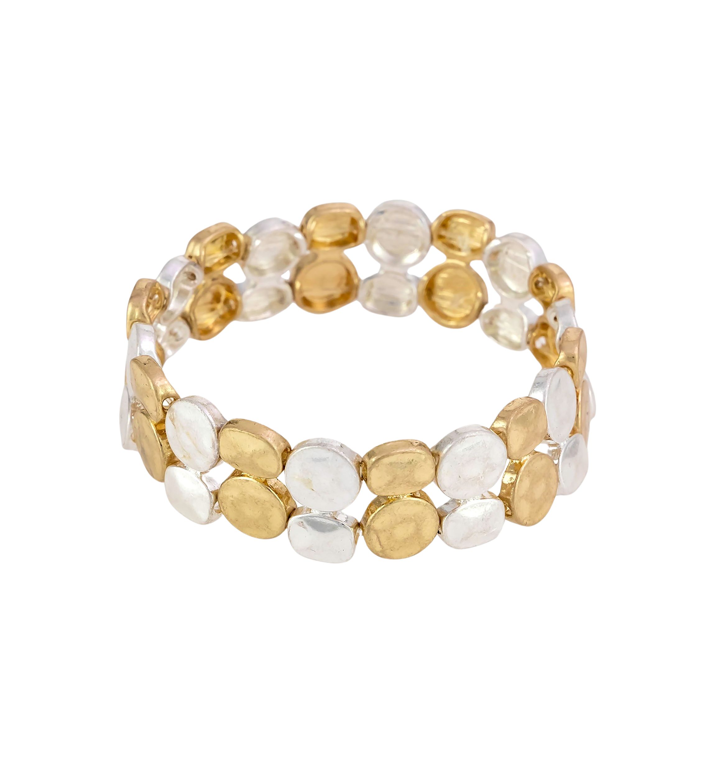 Two Tone Hammered Double Disc Stretch Bracelet