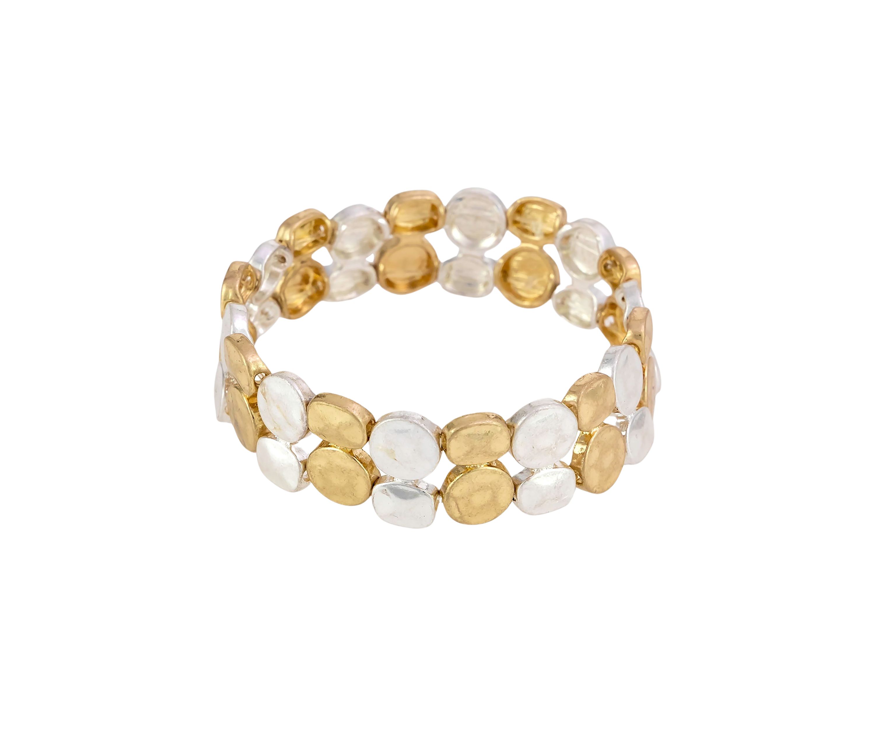 Two Tone Hammered Double Disc Stretch Bracelet