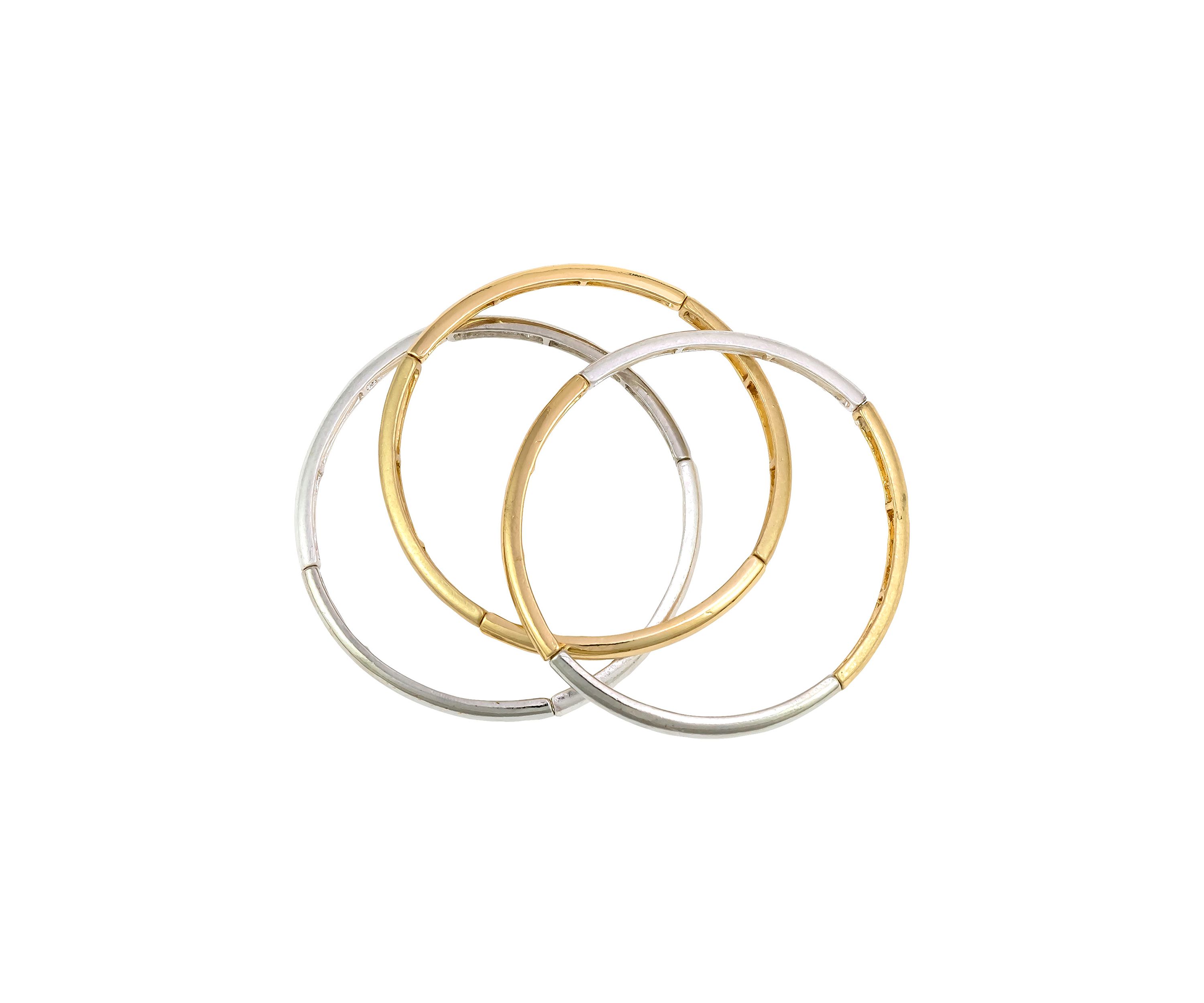 Two Tone Stretch Bangle Bracelets - Set of 3