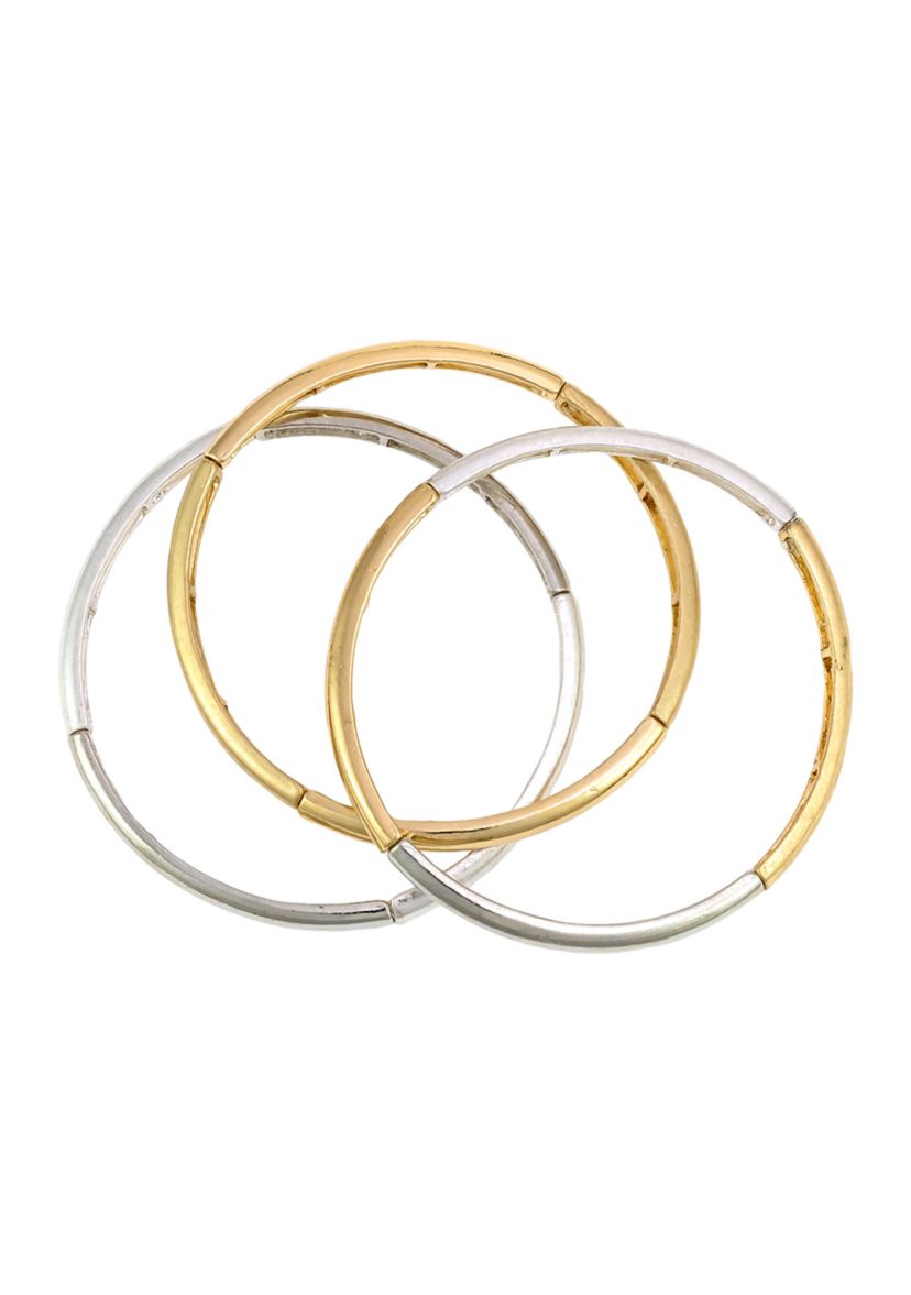 Two Tone Stretch Bangle Bracelets - Set of 3