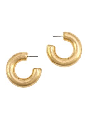 Wonderly Gold Tone Chunky Post Top Hoop Earrings
