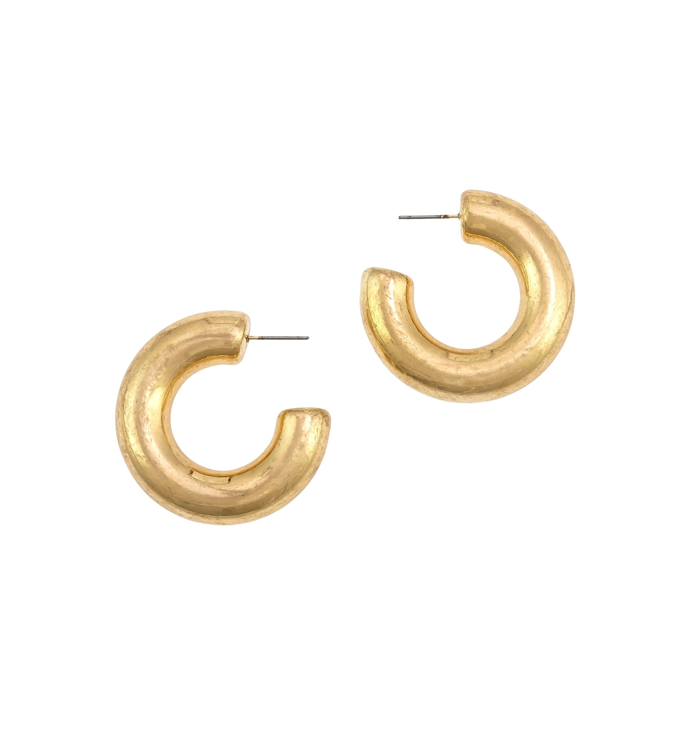 Gold Tone Chunky Post Top Hoop Earrings