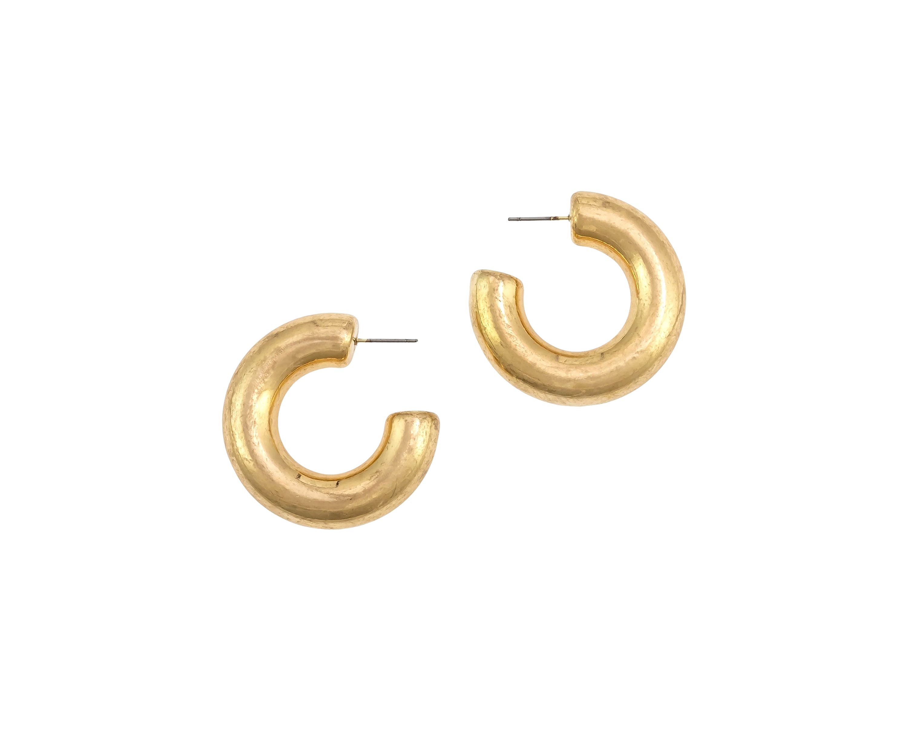 Gold Tone Chunky Post Top Hoop Earrings