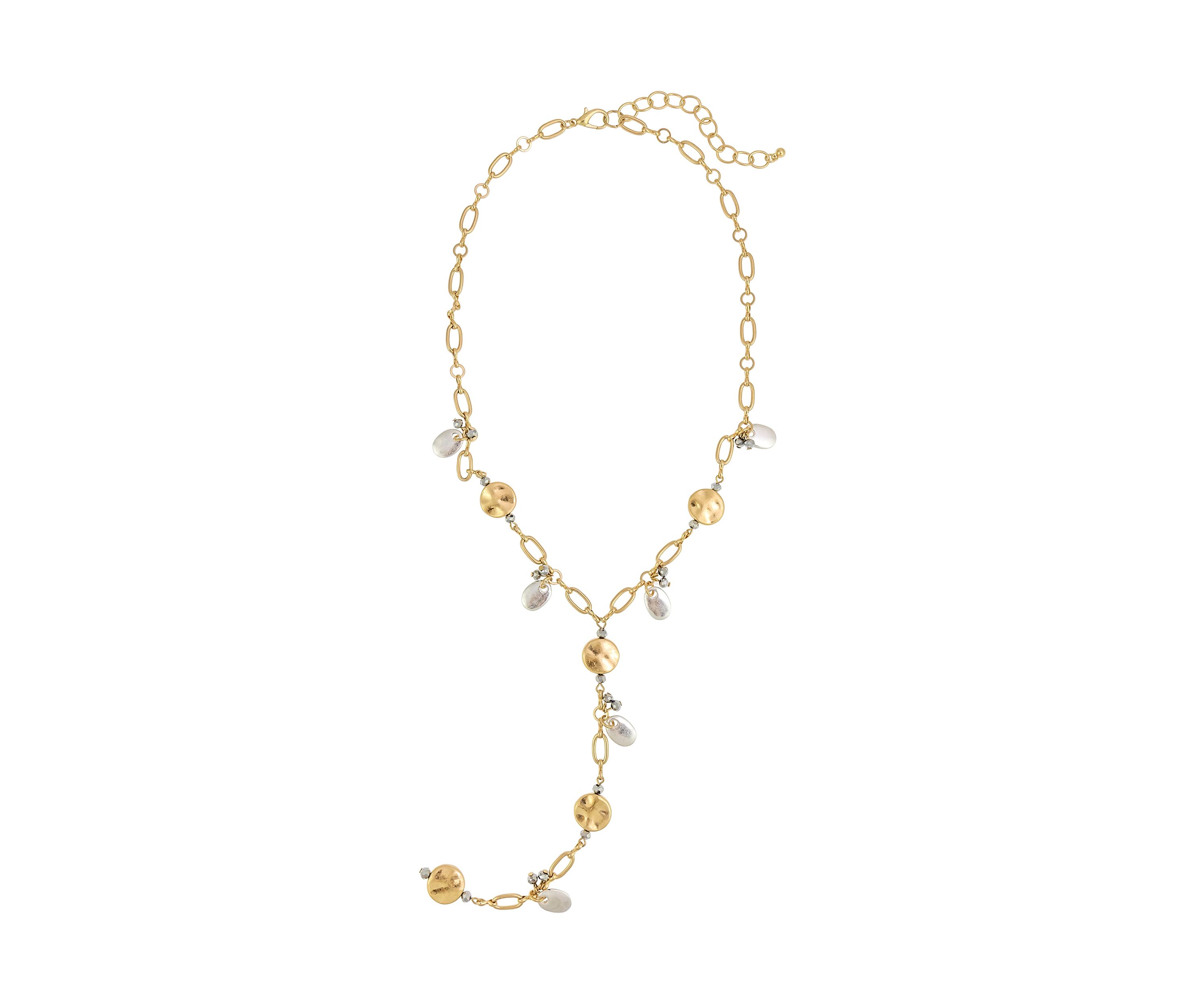 Two Tone 20.5 + 3 Extender Y Necklace with Small Shaky Disc Drops