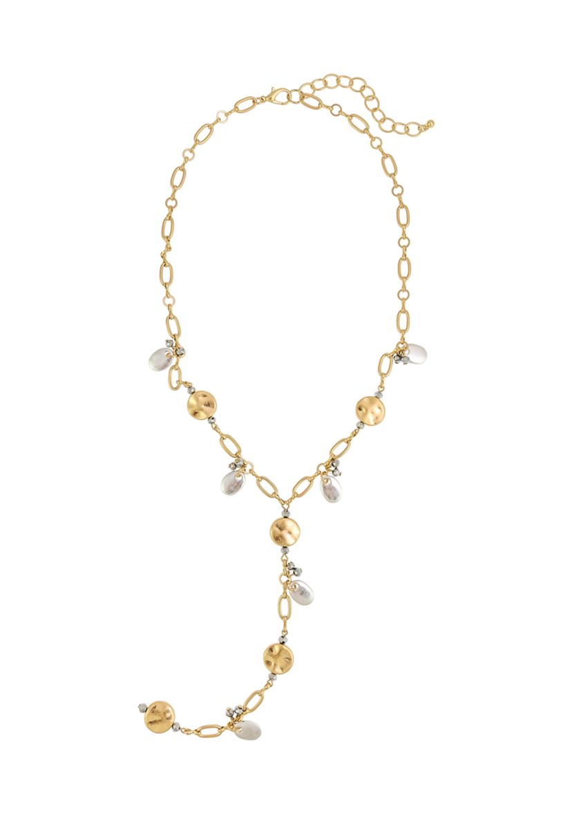 Two Tone 20.5 + 3 Extender Y Necklace with Small Shaky Disc Drops