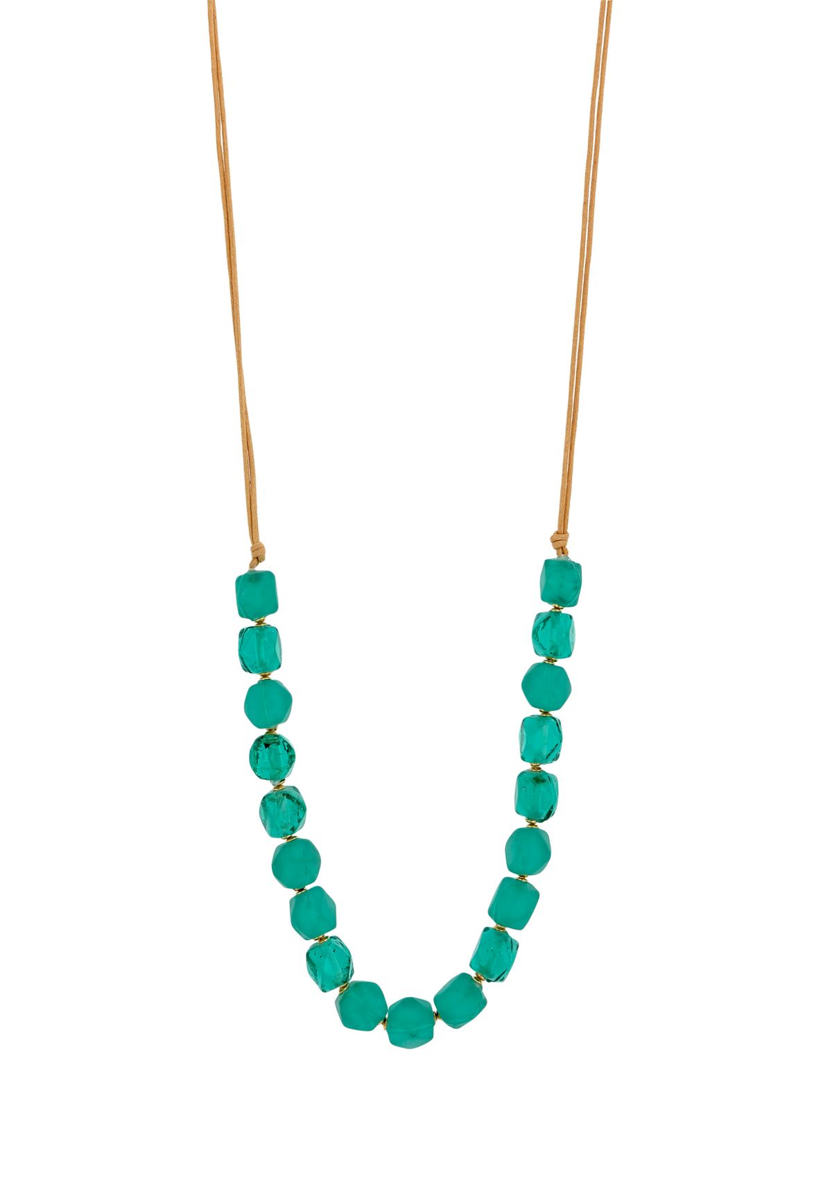 Gold Tone Chunky Green Glass Beaded Cord Necklace