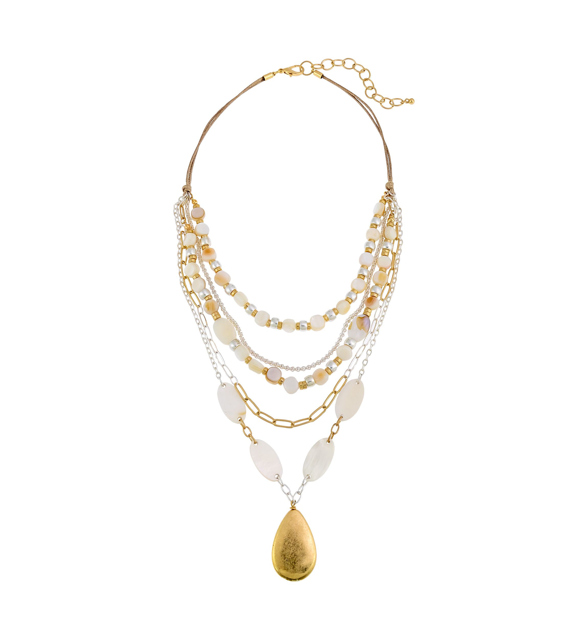Two Tone Short White Multi Row Necklace