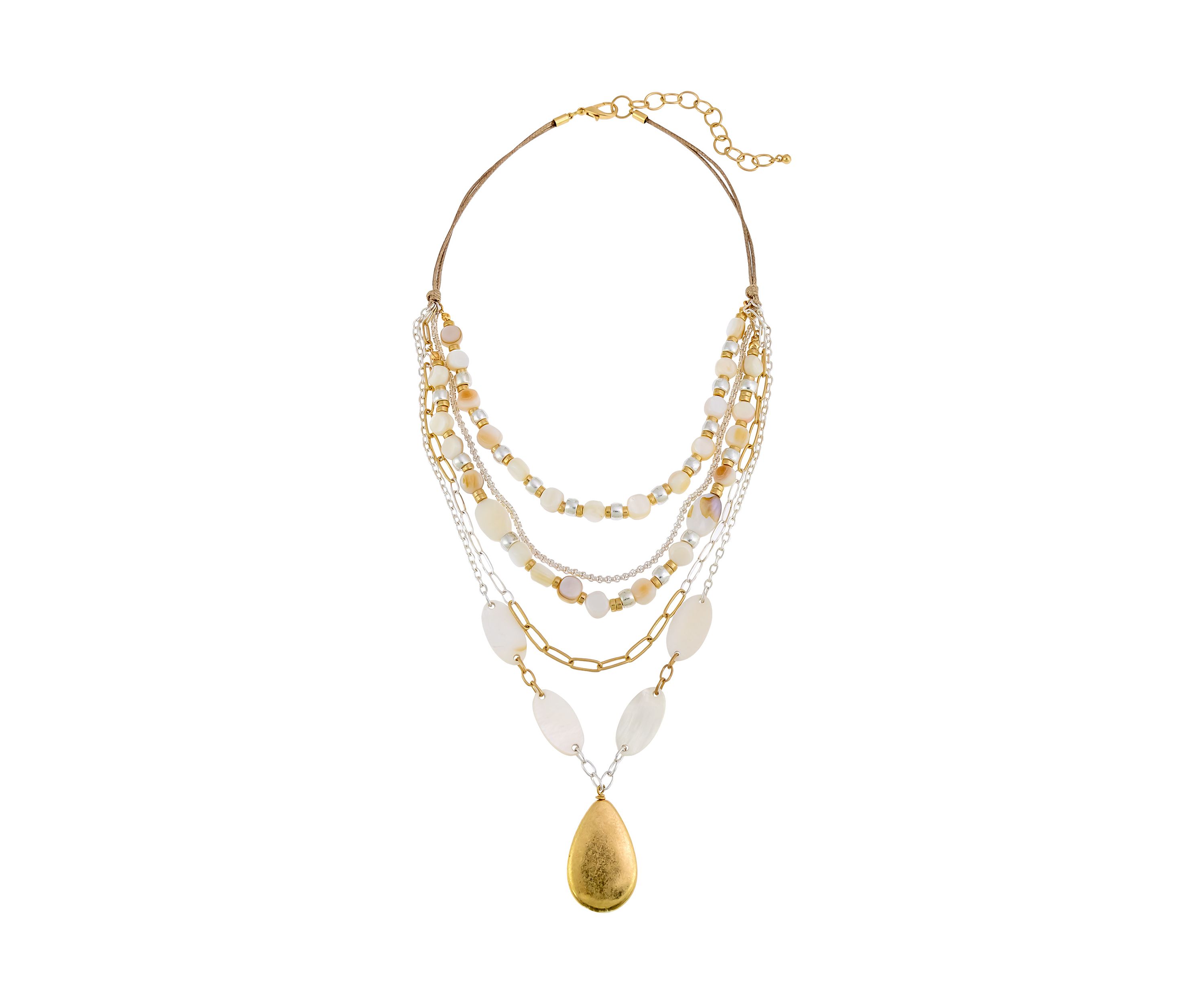Two Tone Short White Multi Row Necklace