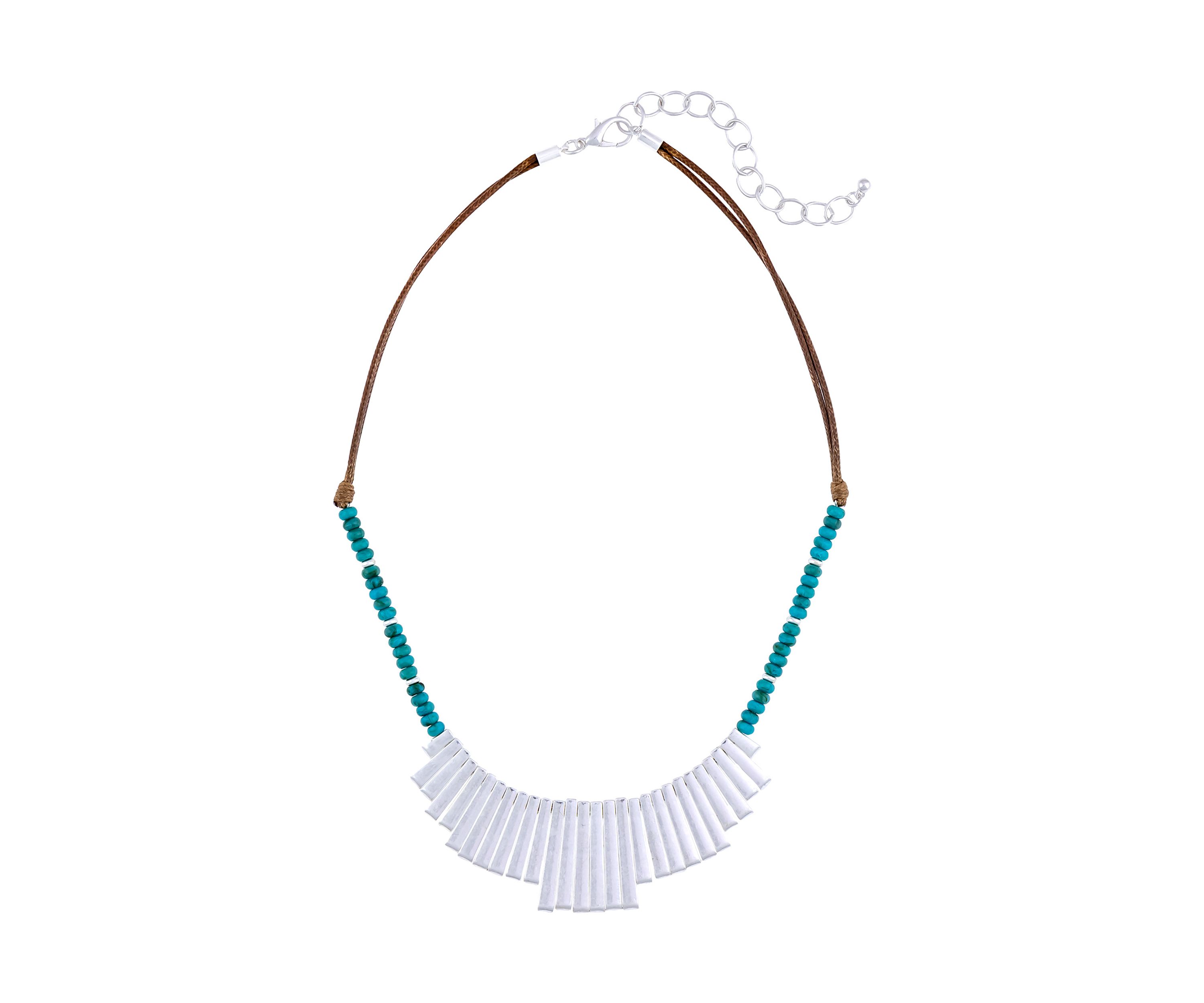 Silver Tone Turquoise Beads Graduated Fan Frontal Necklace