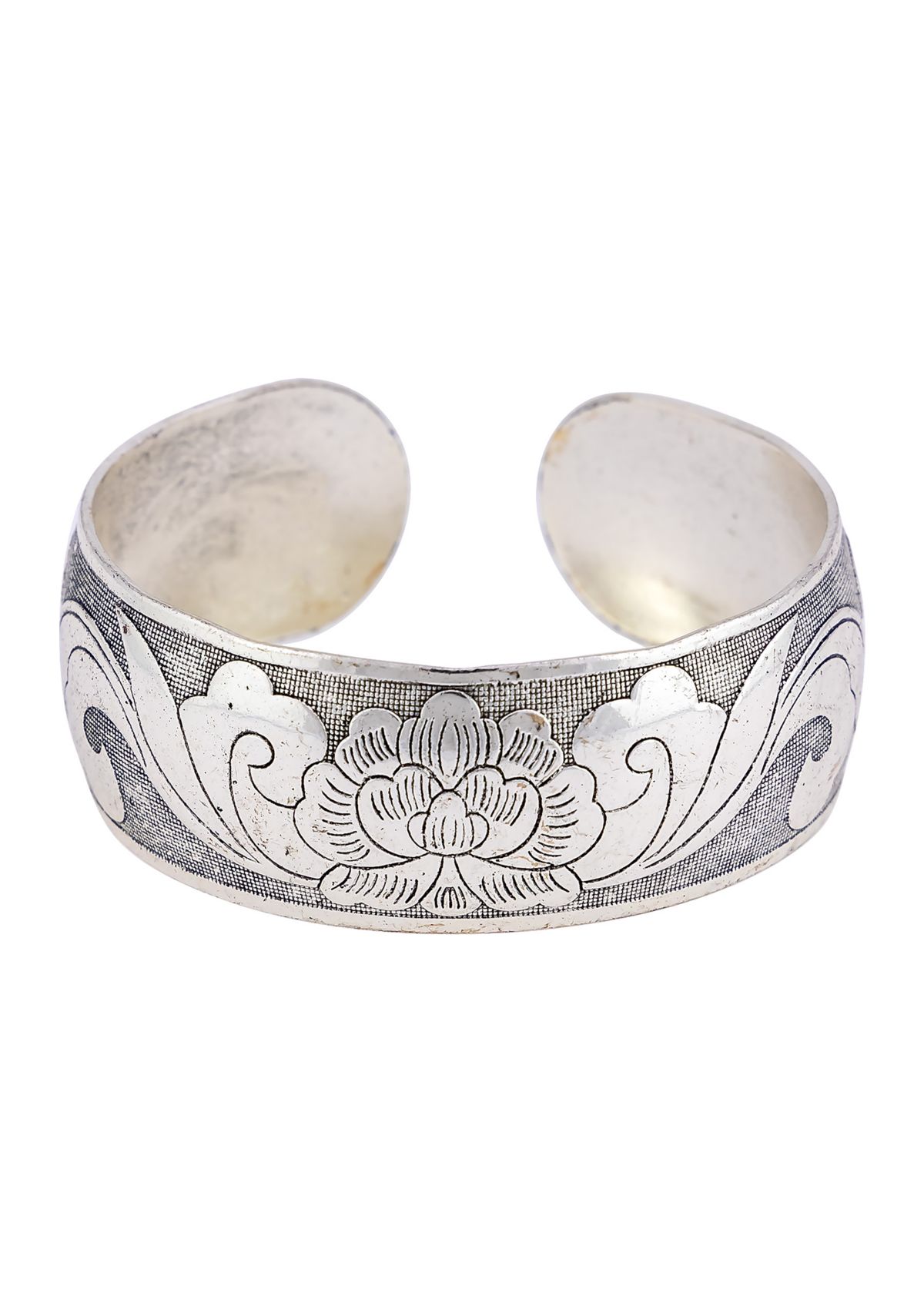 Silver Tone Etched Wide Cuff Bracelet