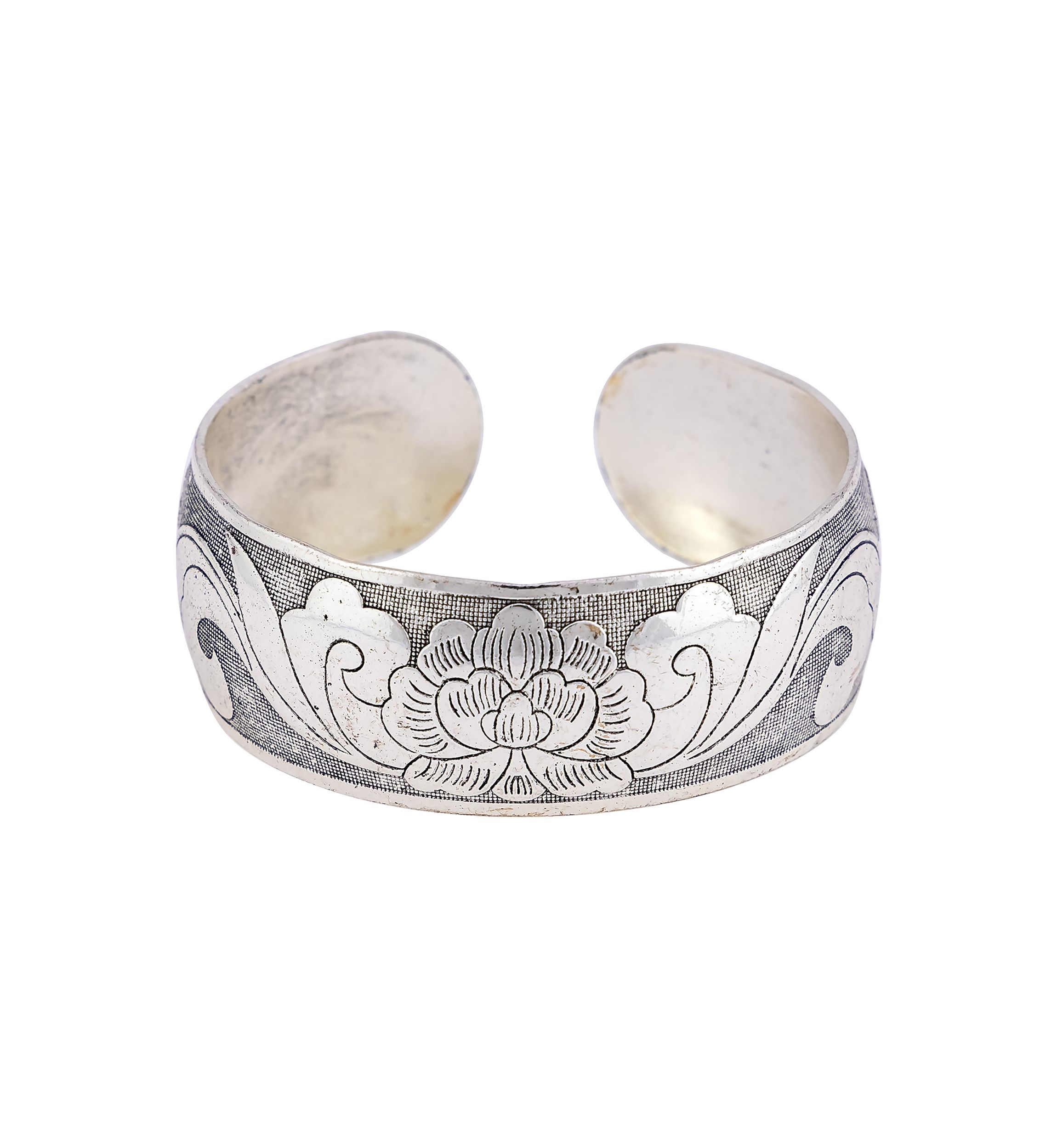 Silver Tone Etched Wide Cuff Bracelet