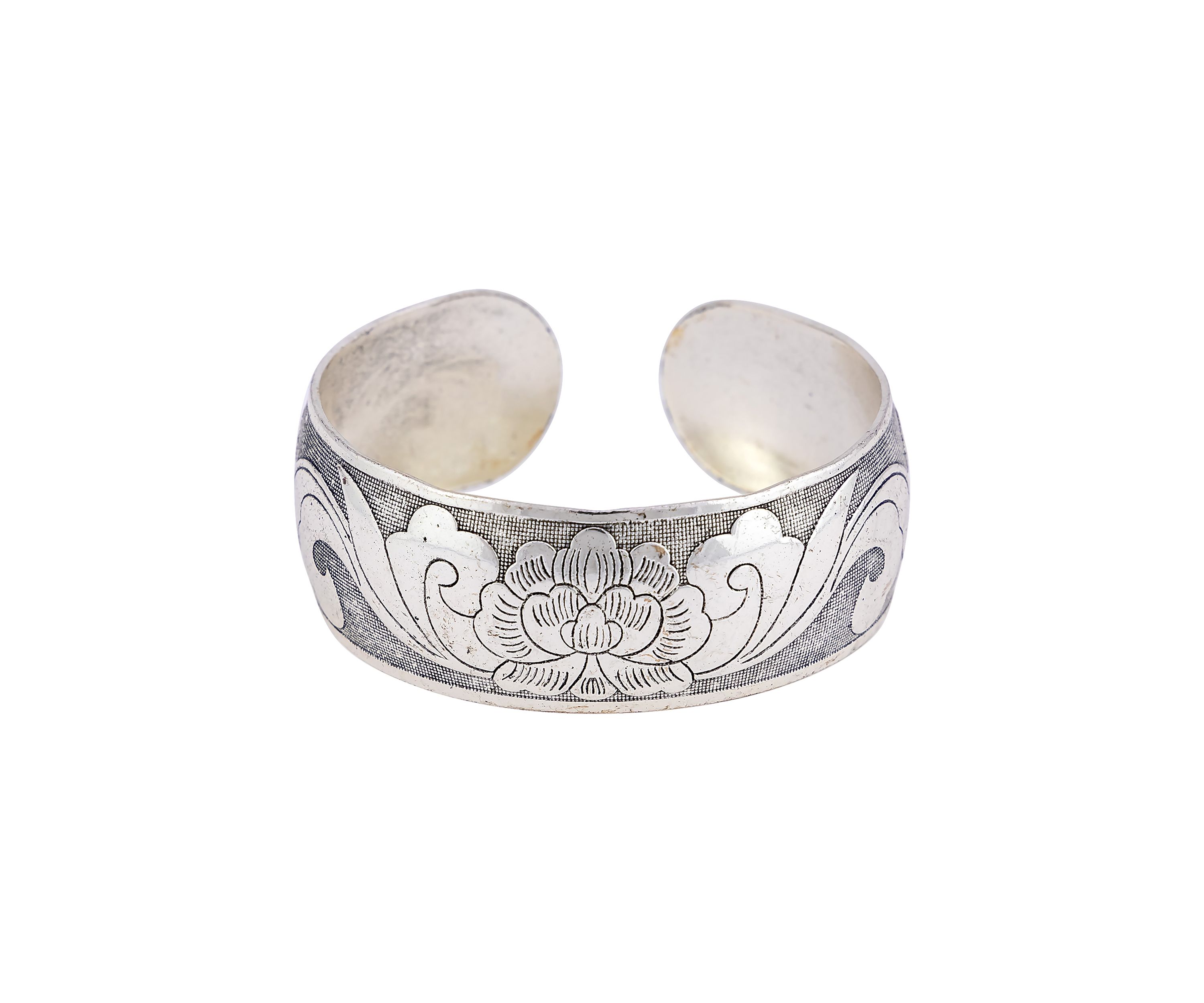 Silver Tone Etched Wide Cuff Bracelet