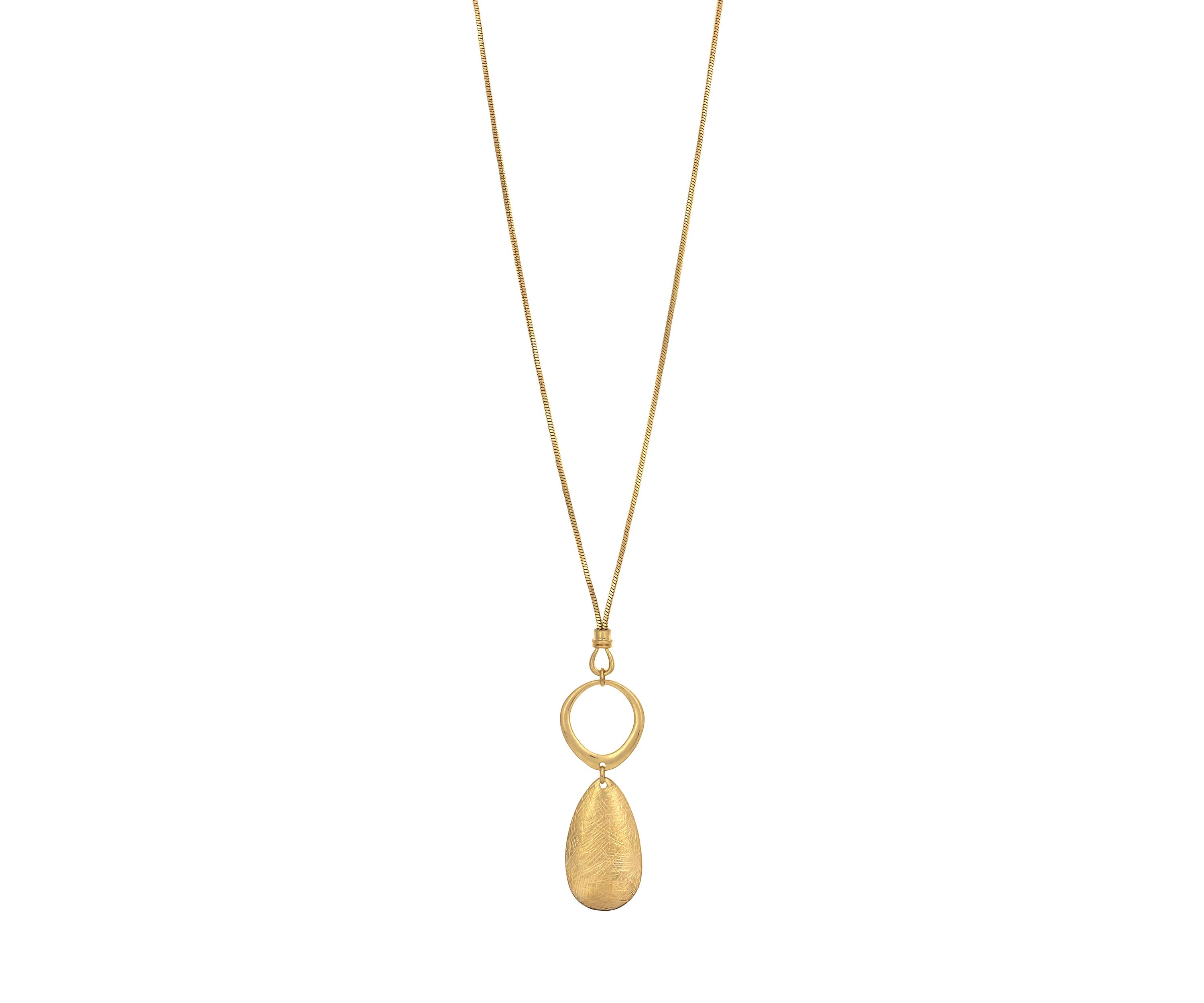 Gold Tone Long Open Ring with Oval Disc Pendant Necklace