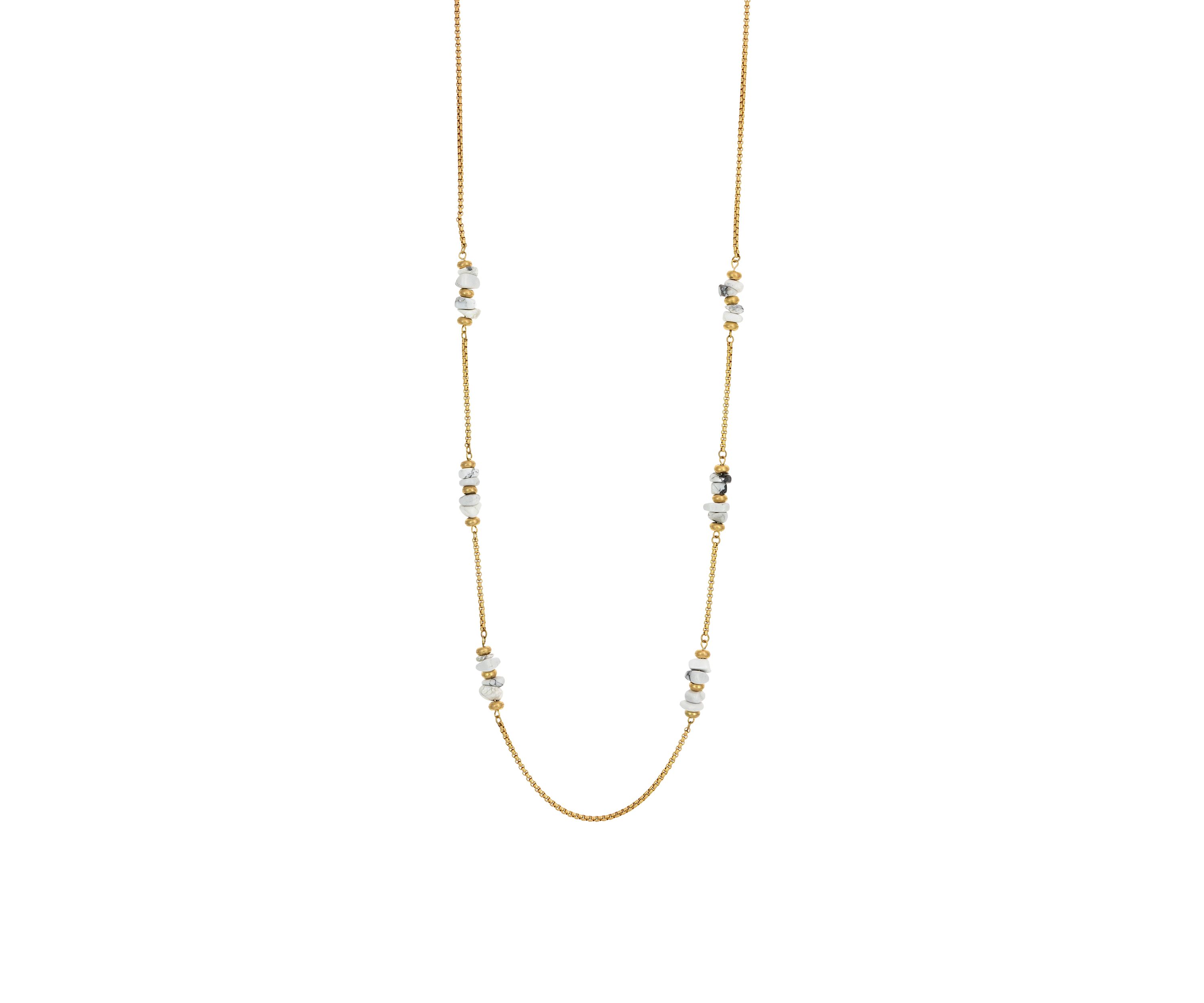 Gold Tone with White Howlite Long Necklace