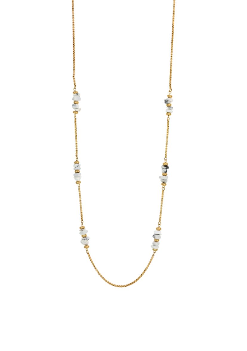 Gold Tone with White Howlite Long Necklace