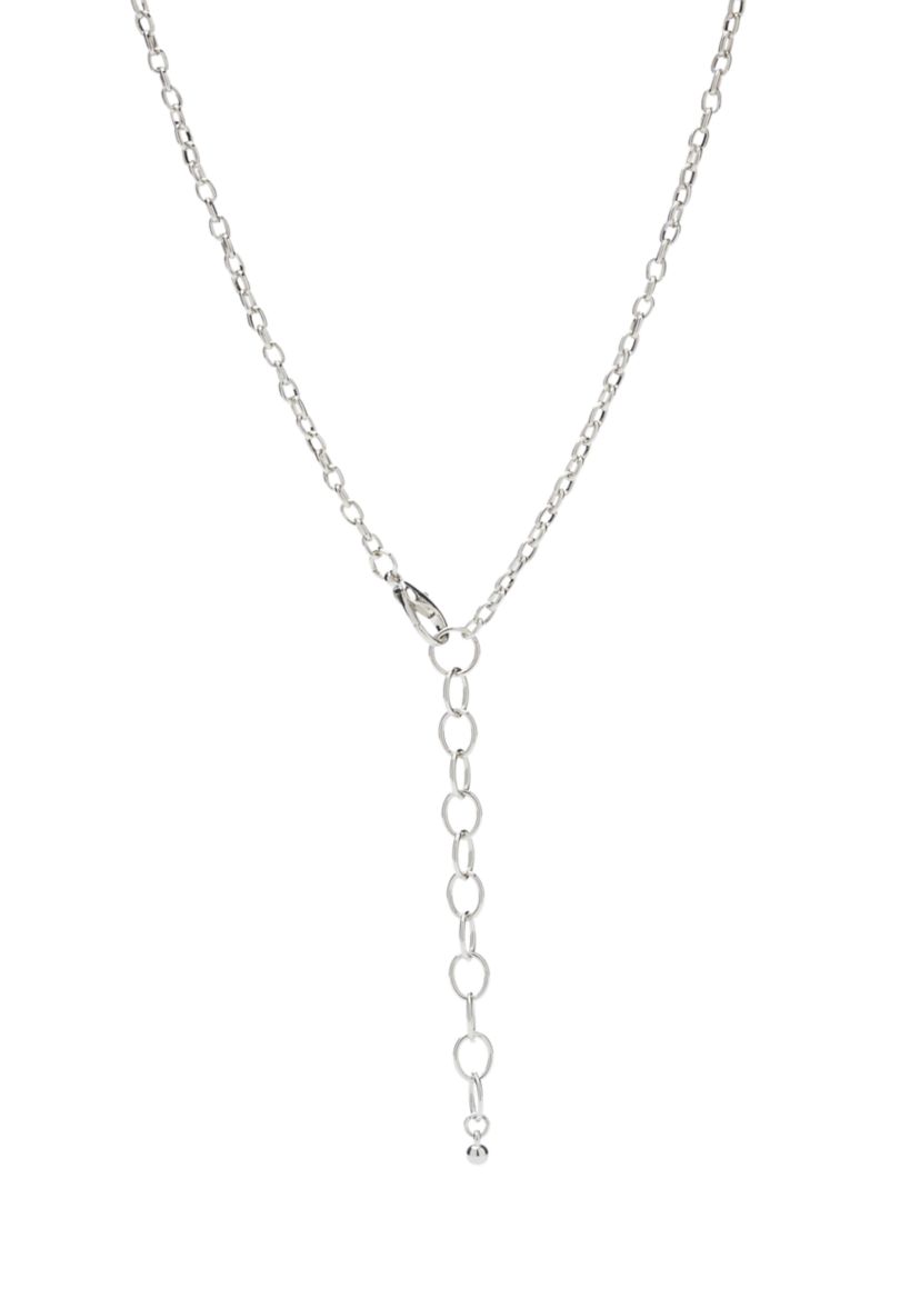 Silver Tone Long  Yellow Stone Donut Pendant Necklace