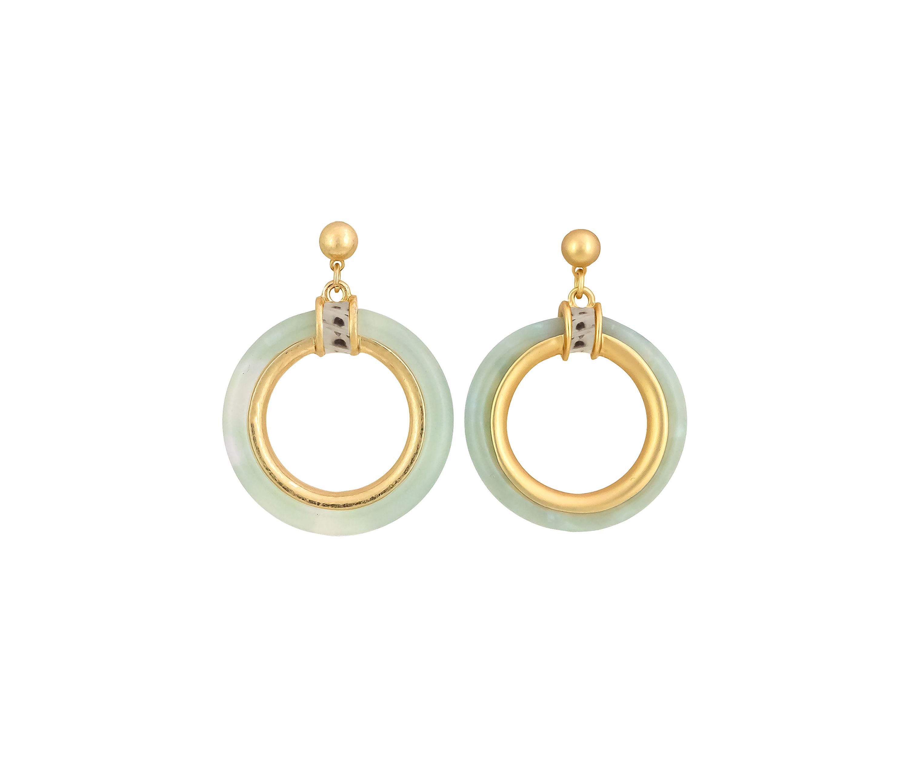 Gold Tone Post Top with Natural Stone Donut Drop Earrings