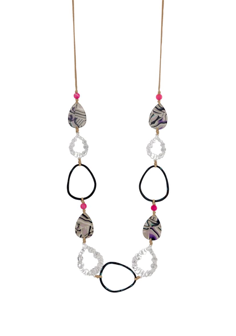 Silver Tone Multicolored Cord Long Necklace