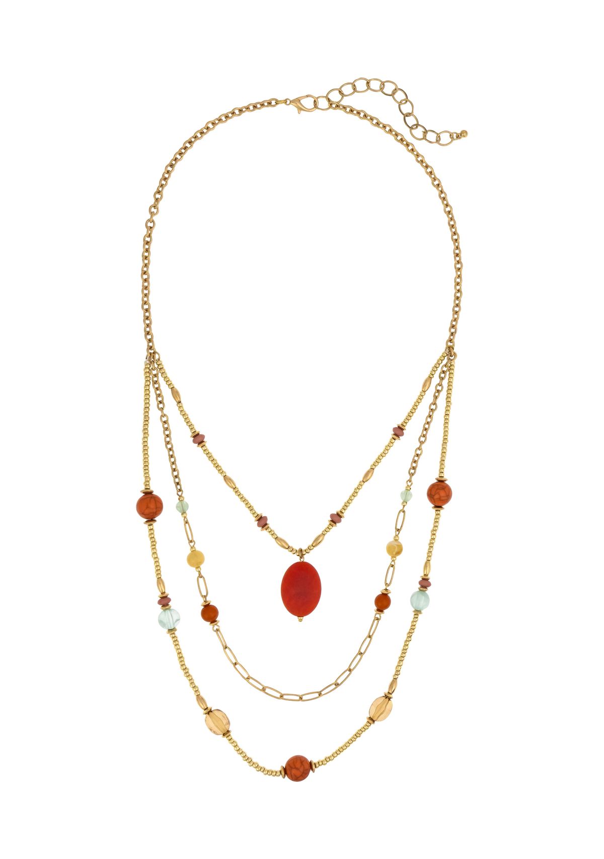 Gold Tone Three Row Layered Necklace