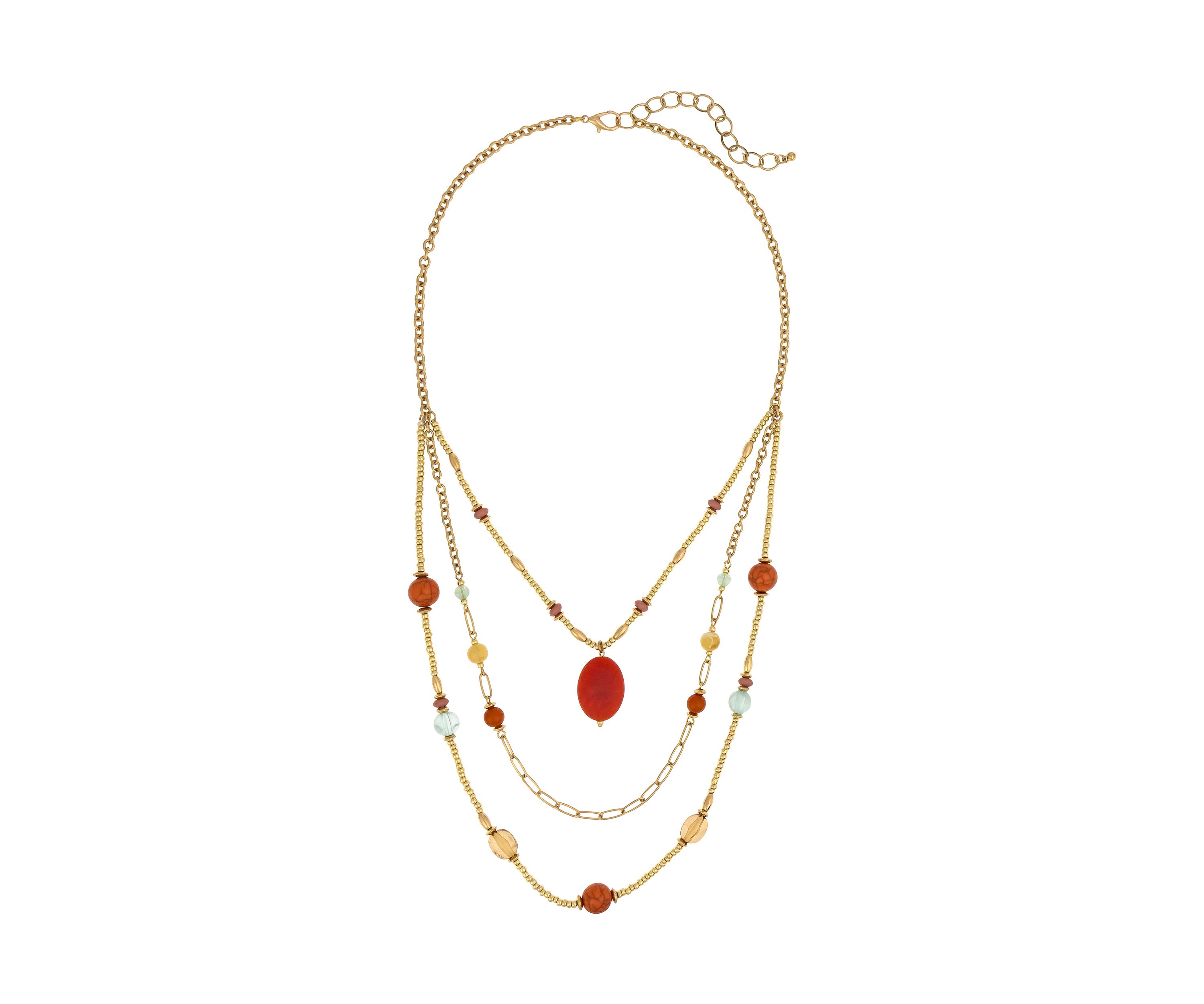 Gold Tone Three Row Layered Necklace