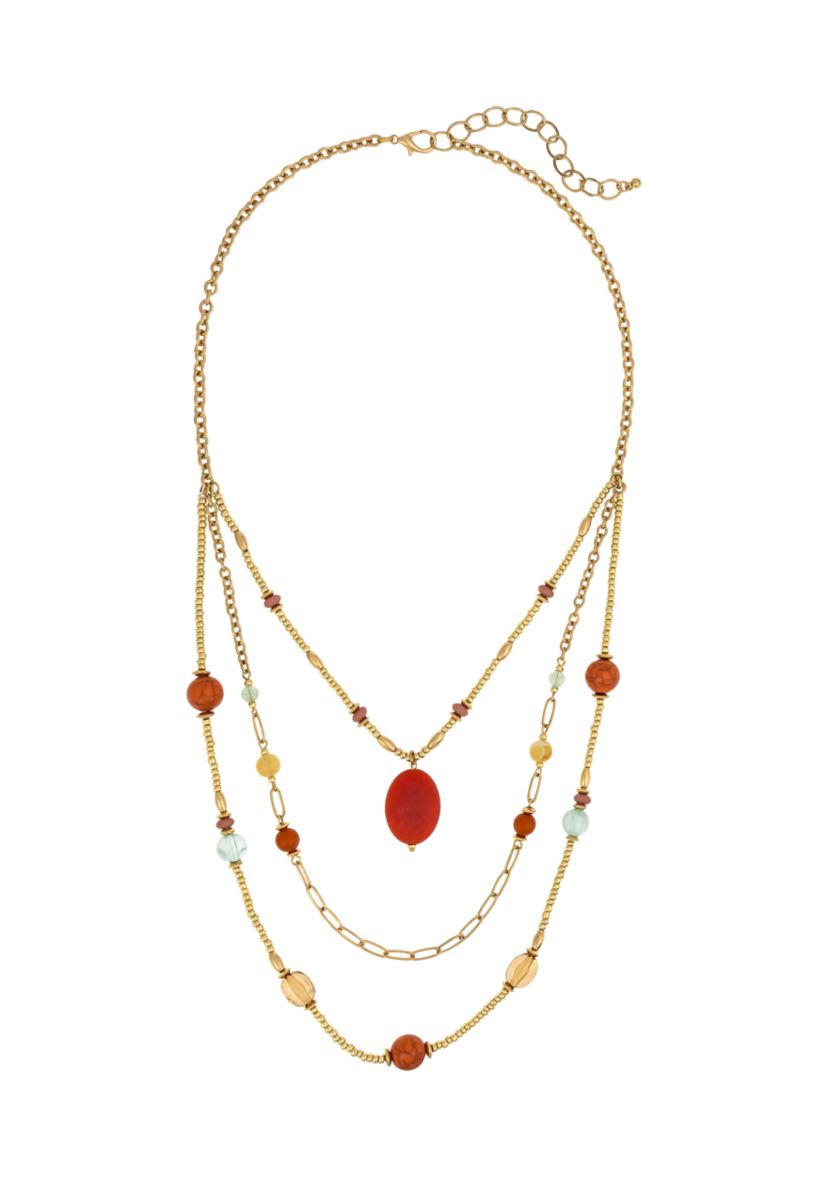 Gold Tone Three Row Layered Necklace