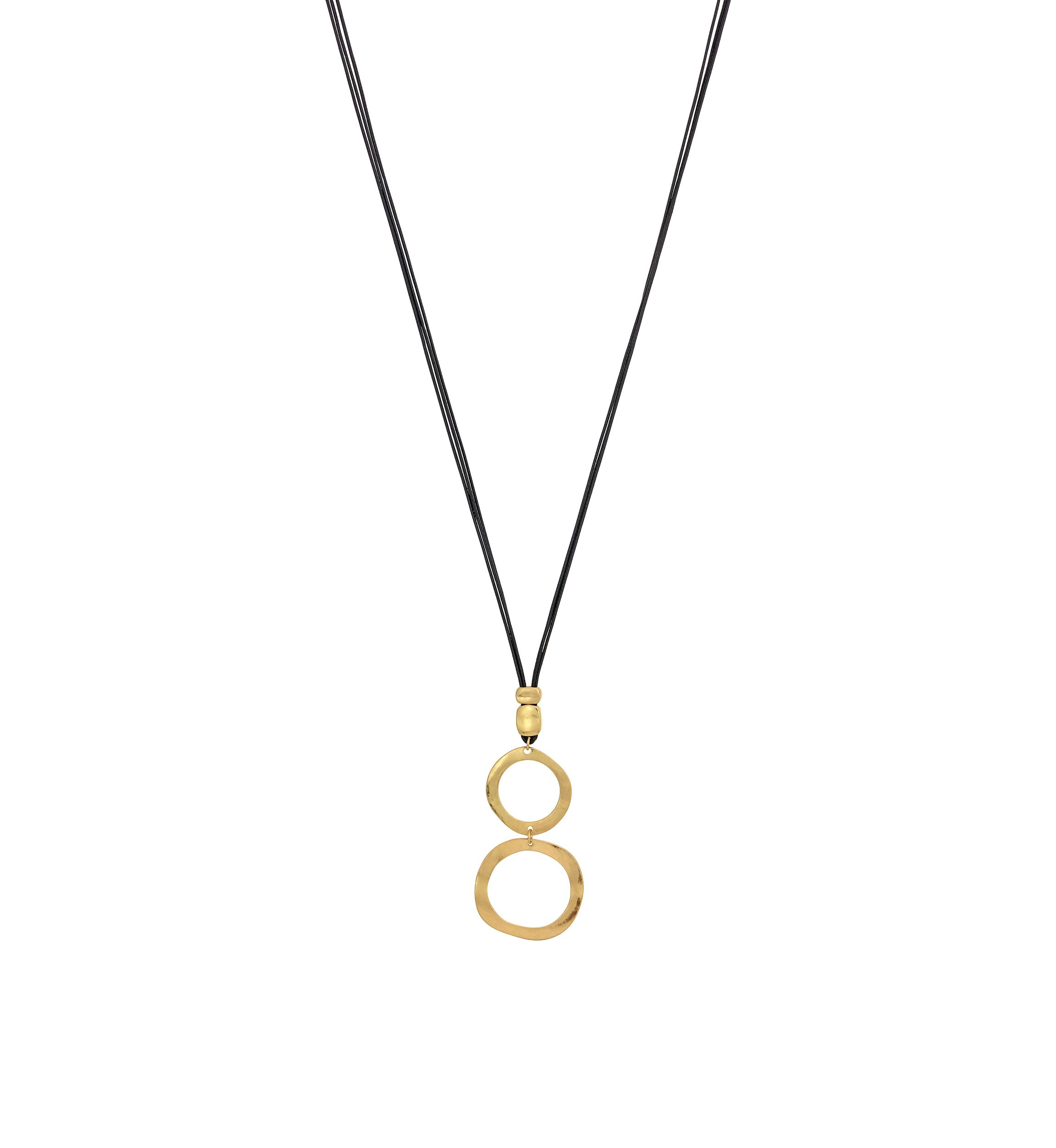 Gold Tone Open Double Ring Long Pendant Necklace