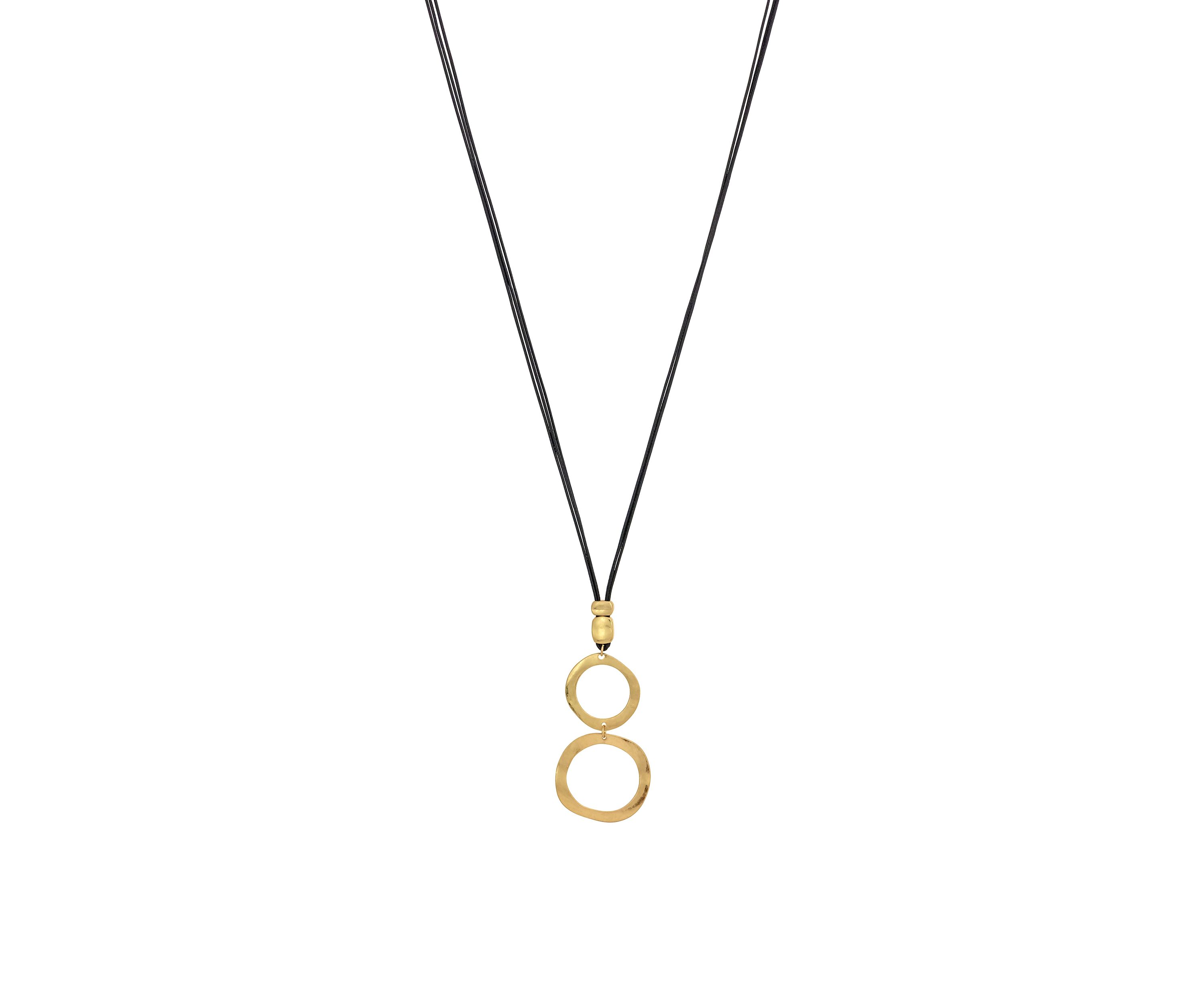 Gold Tone Open Double Ring Long Pendant Necklace