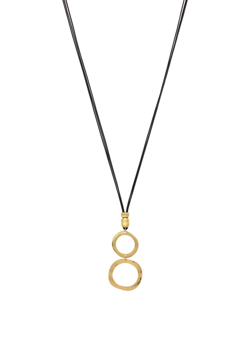 Gold Tone Open Double Ring Long Pendant Necklace