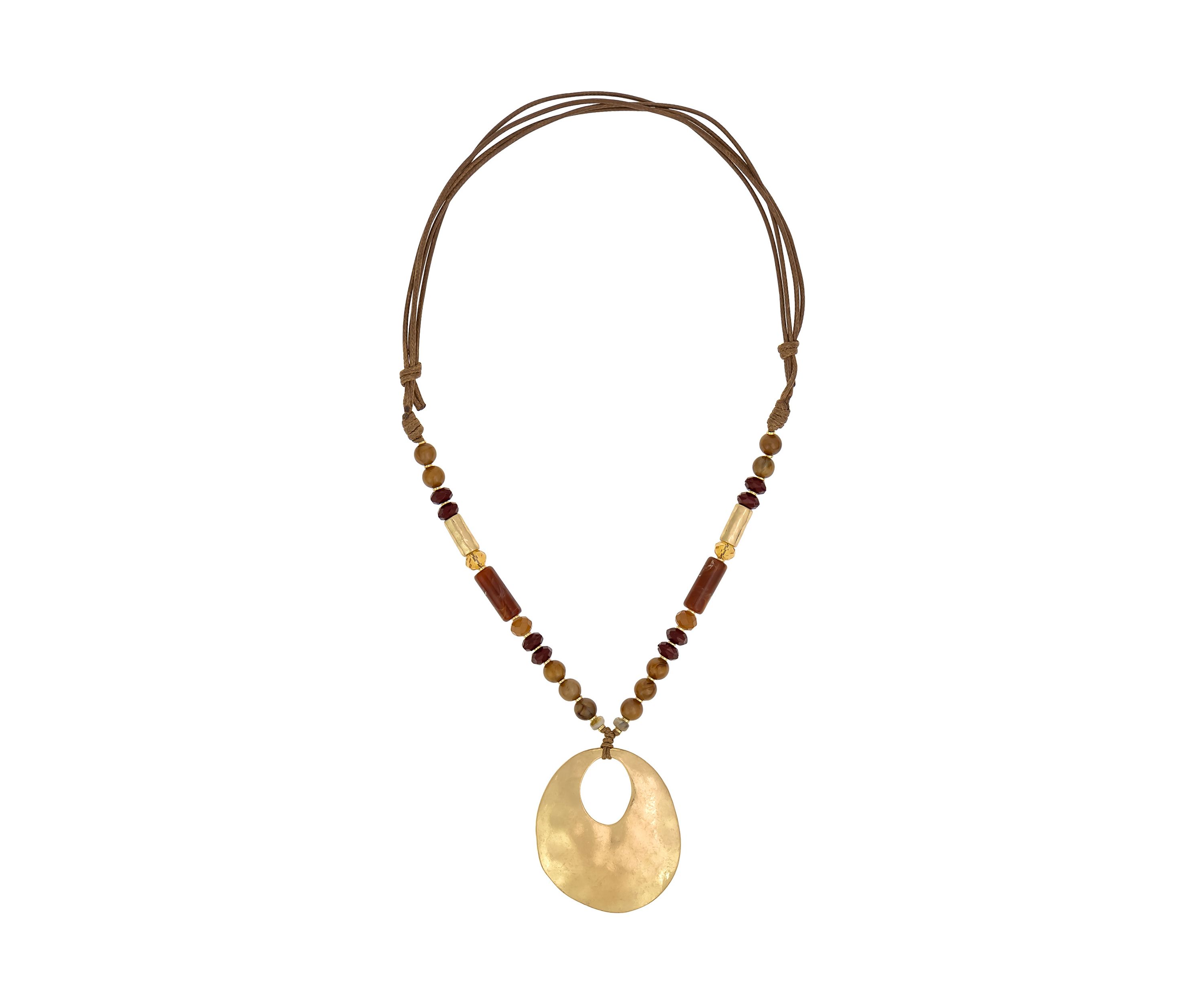 Gold Tone Long Berry/Neutral Beaded Pendant Necklace