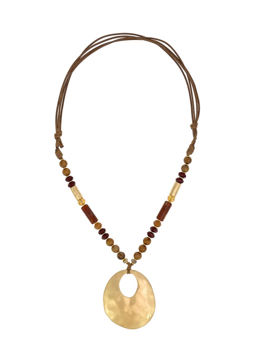 Gold Tone Long Berry/Neutral Beaded Pendant Necklace