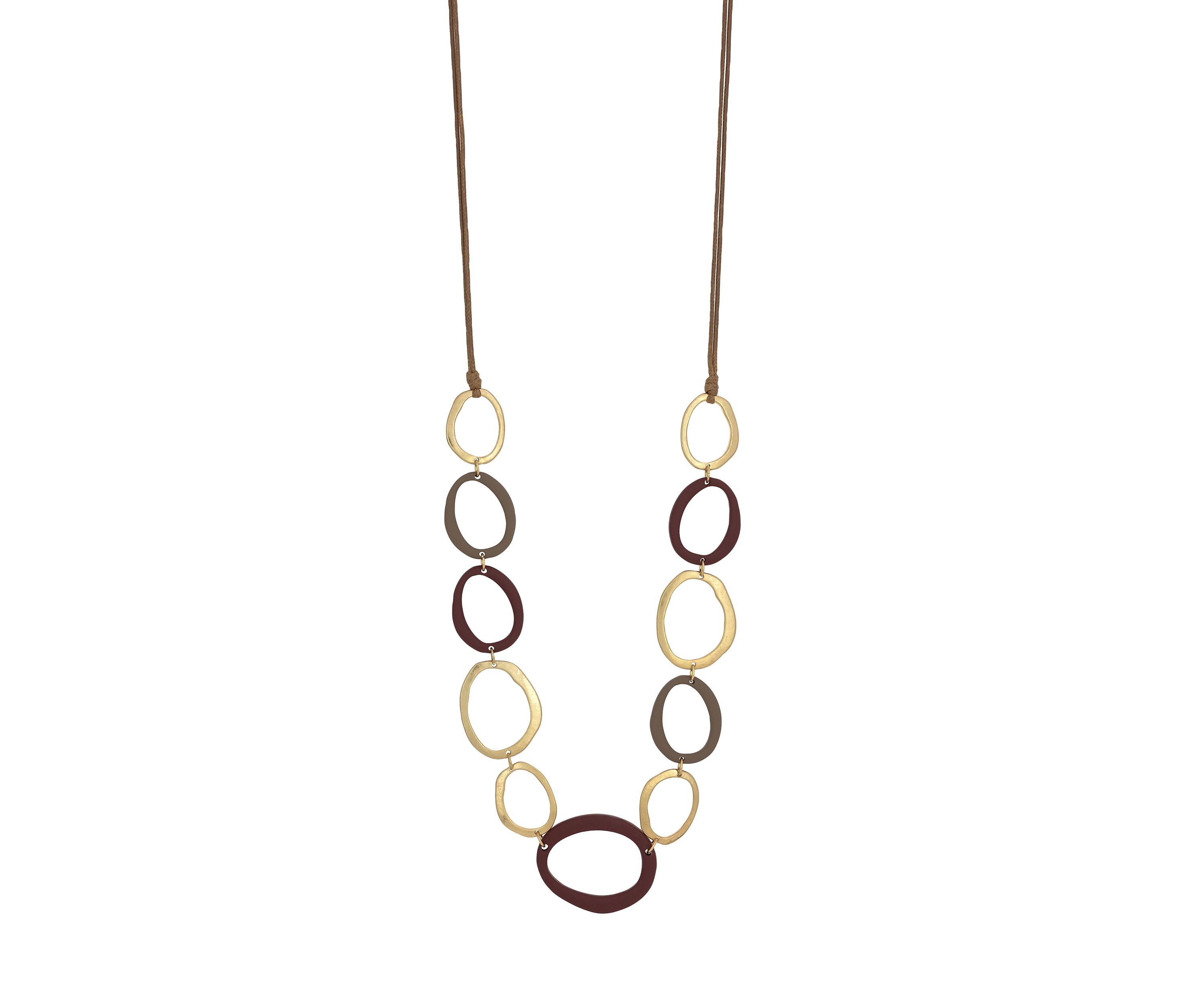 Gold Tone Open Berry/neutral & Metal Linked Necklace