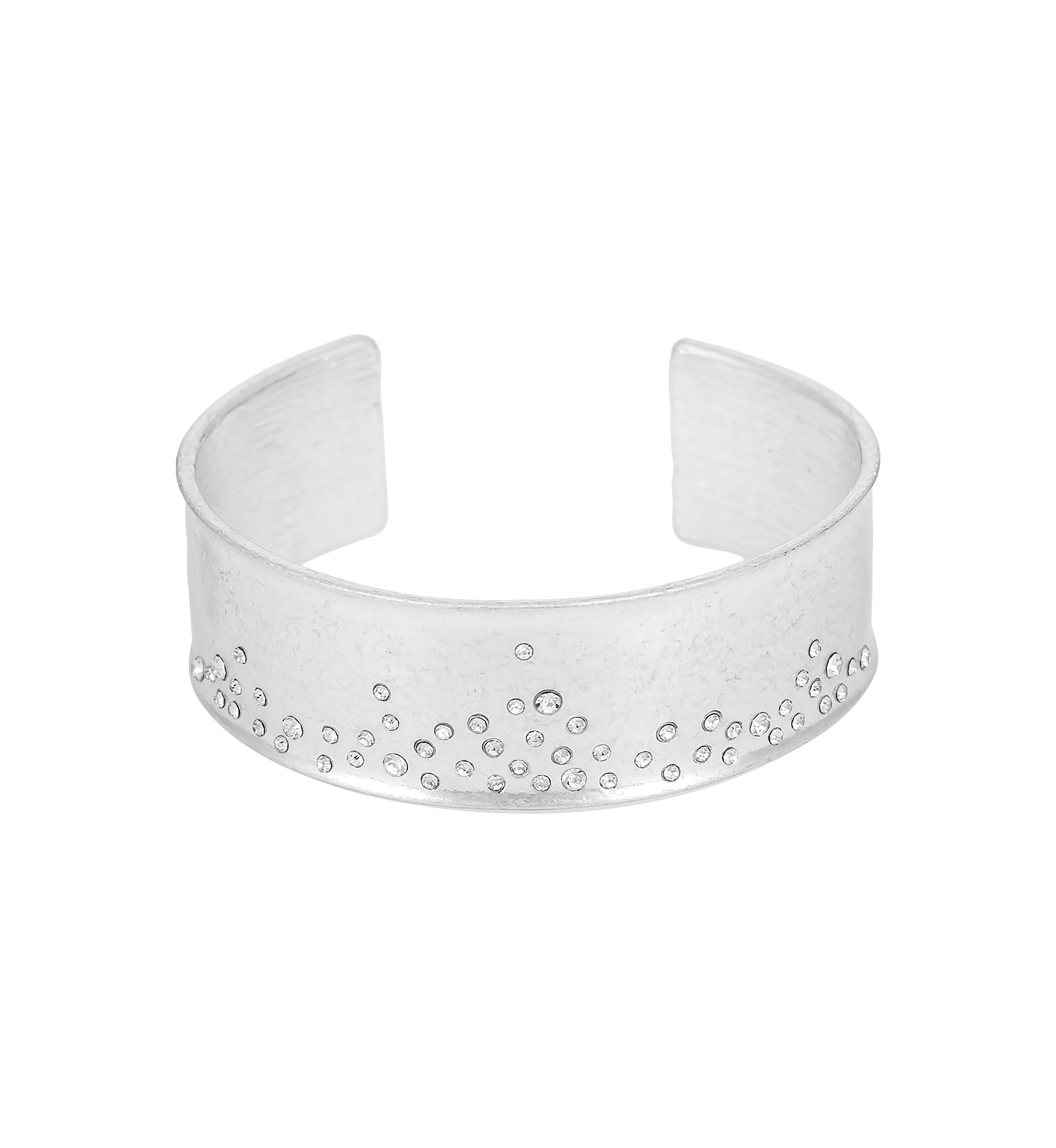 Silver Tone Cuff with Scattered Crystal Stones Bracelet