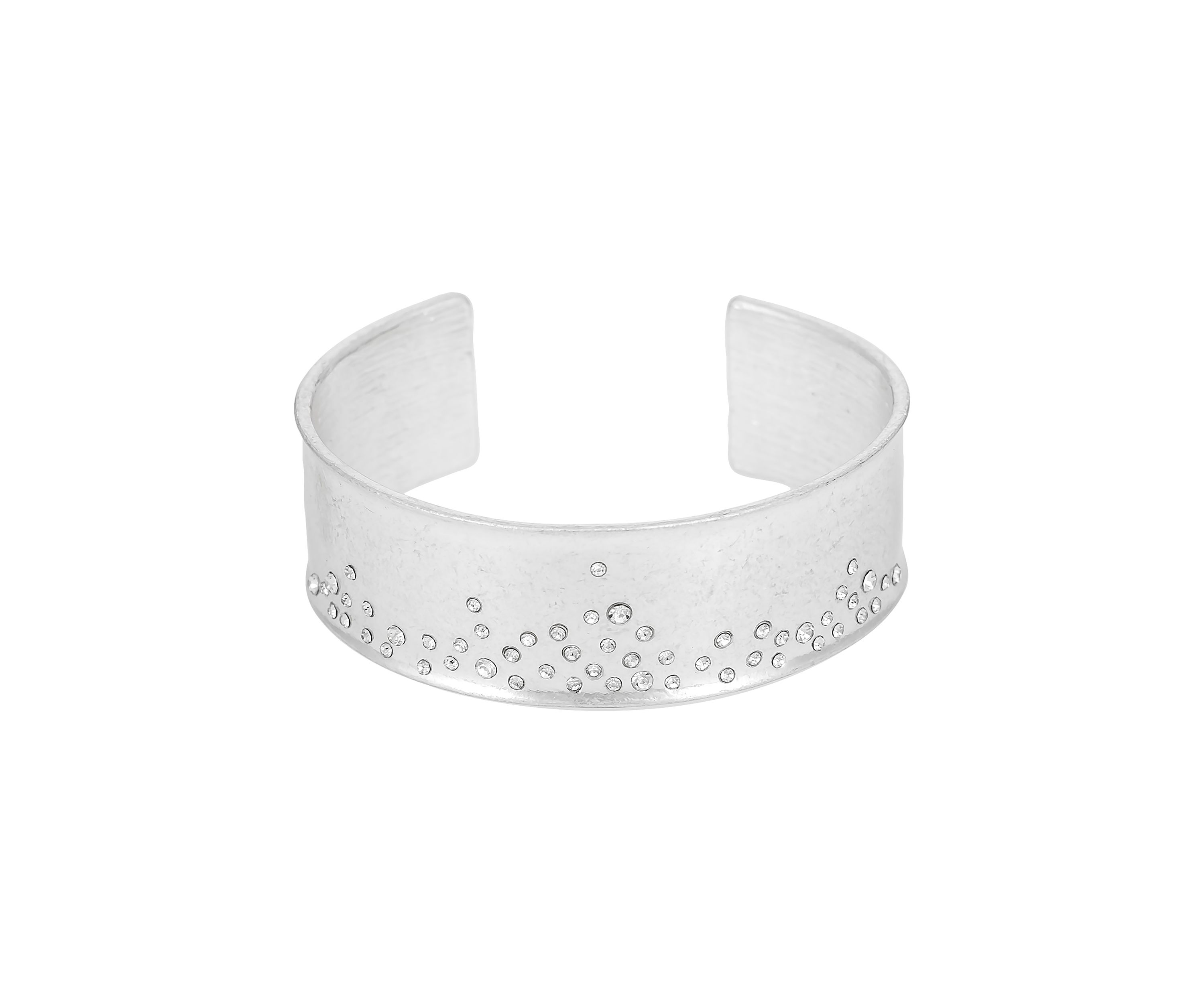 Silver Tone Cuff with Scattered Crystal Stones Bracelet