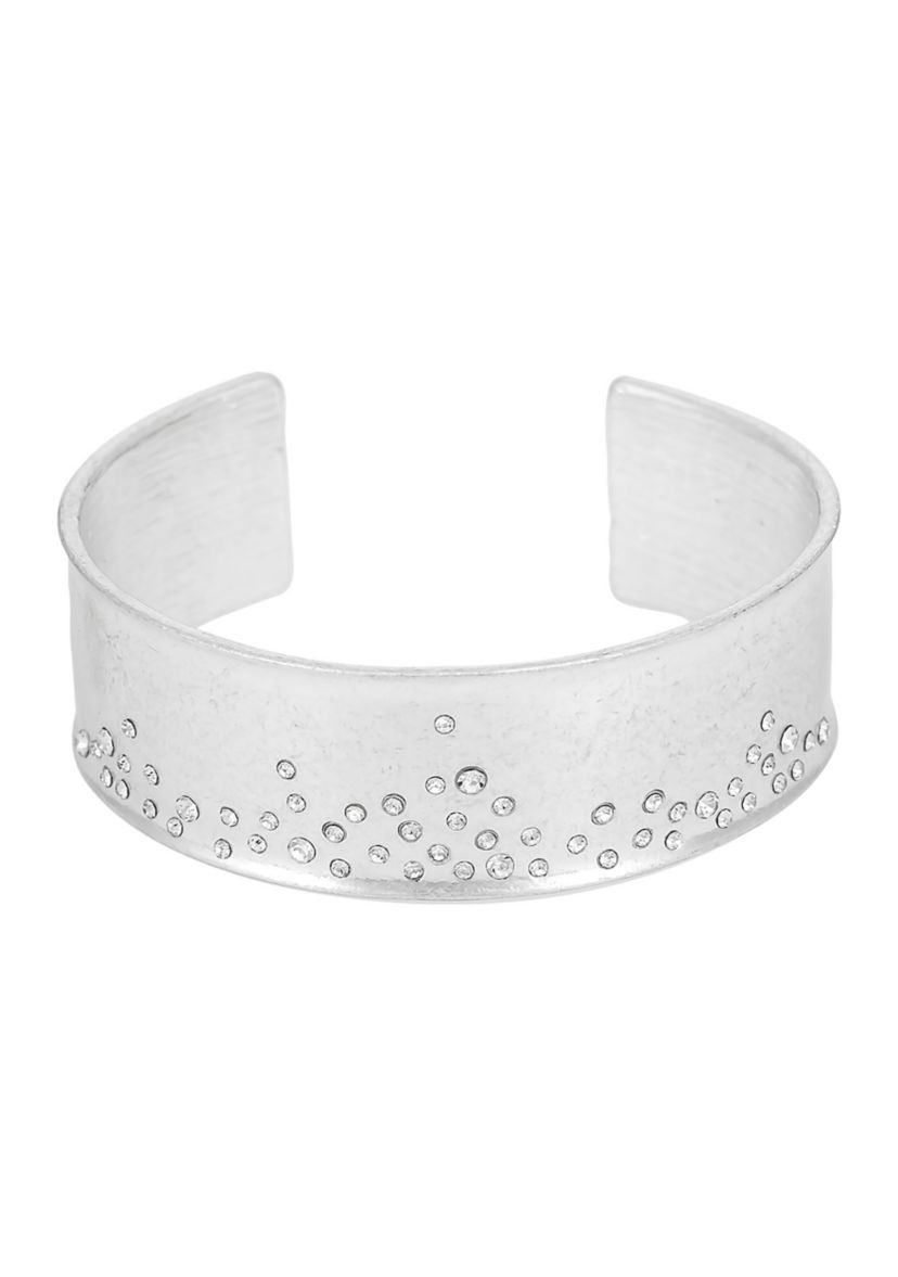 Silver Tone Cuff with Scattered Crystal Stones Bracelet