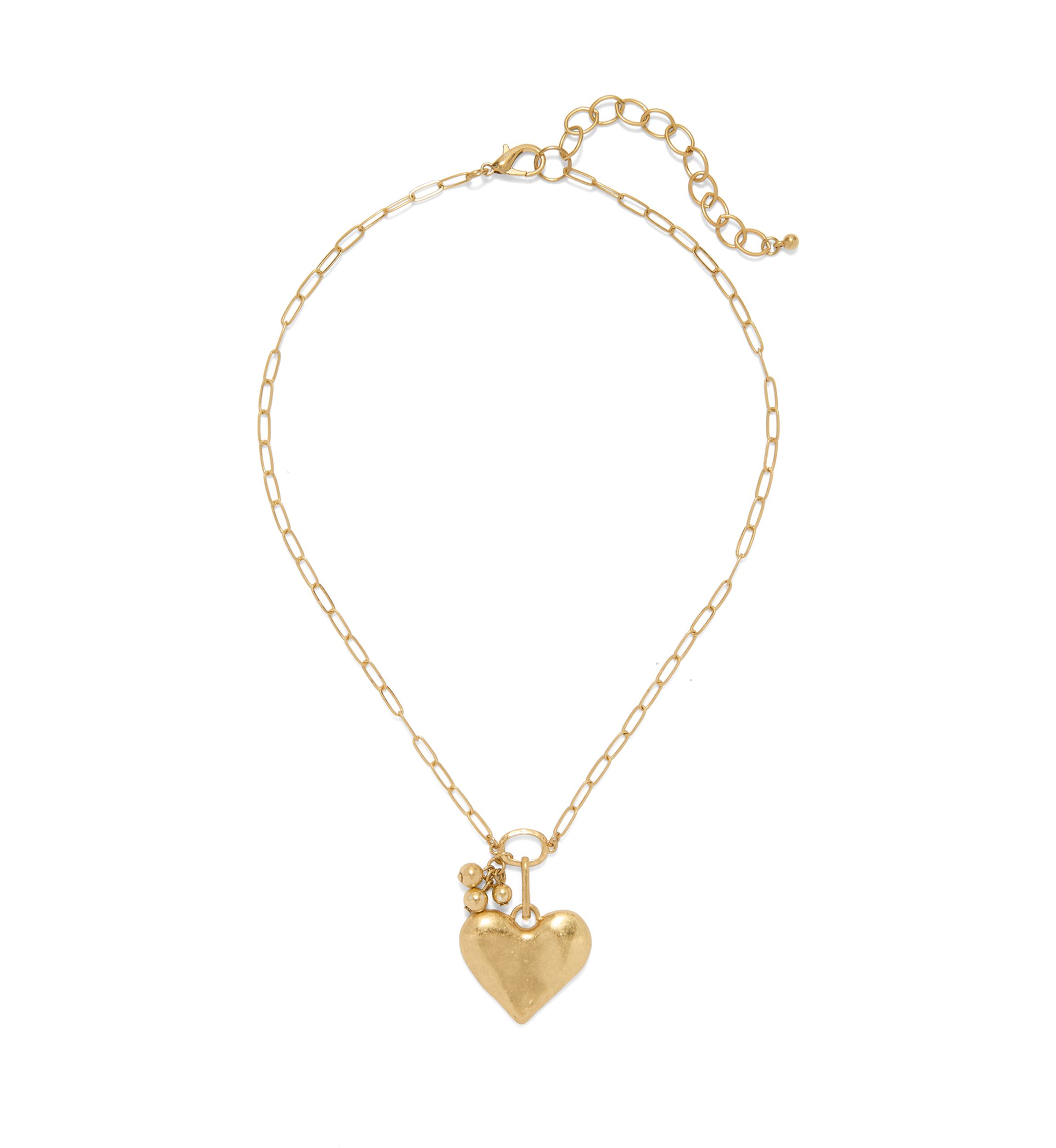 Gold Tone Heart Pendant Open Link Chain Necklace