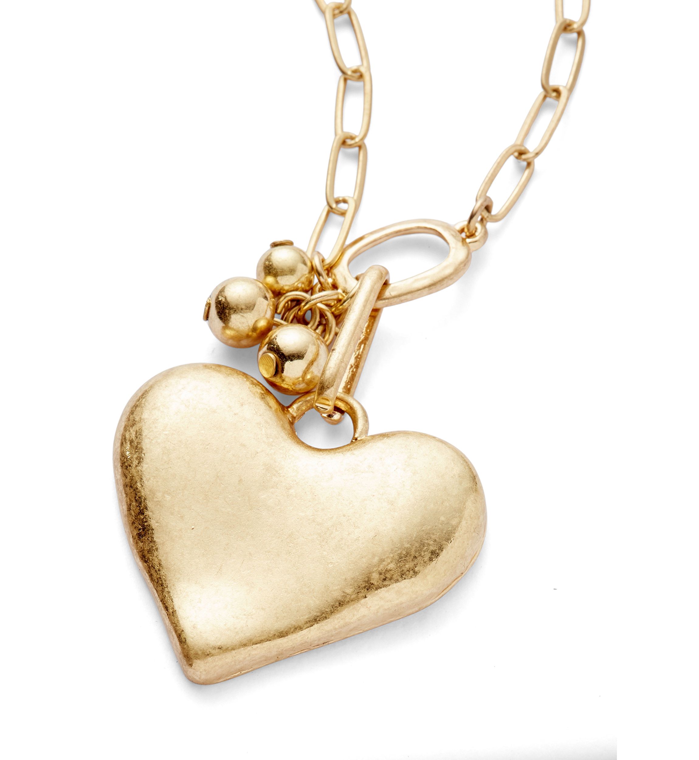 Gold Tone Heart Pendant Open Link Chain Necklace
