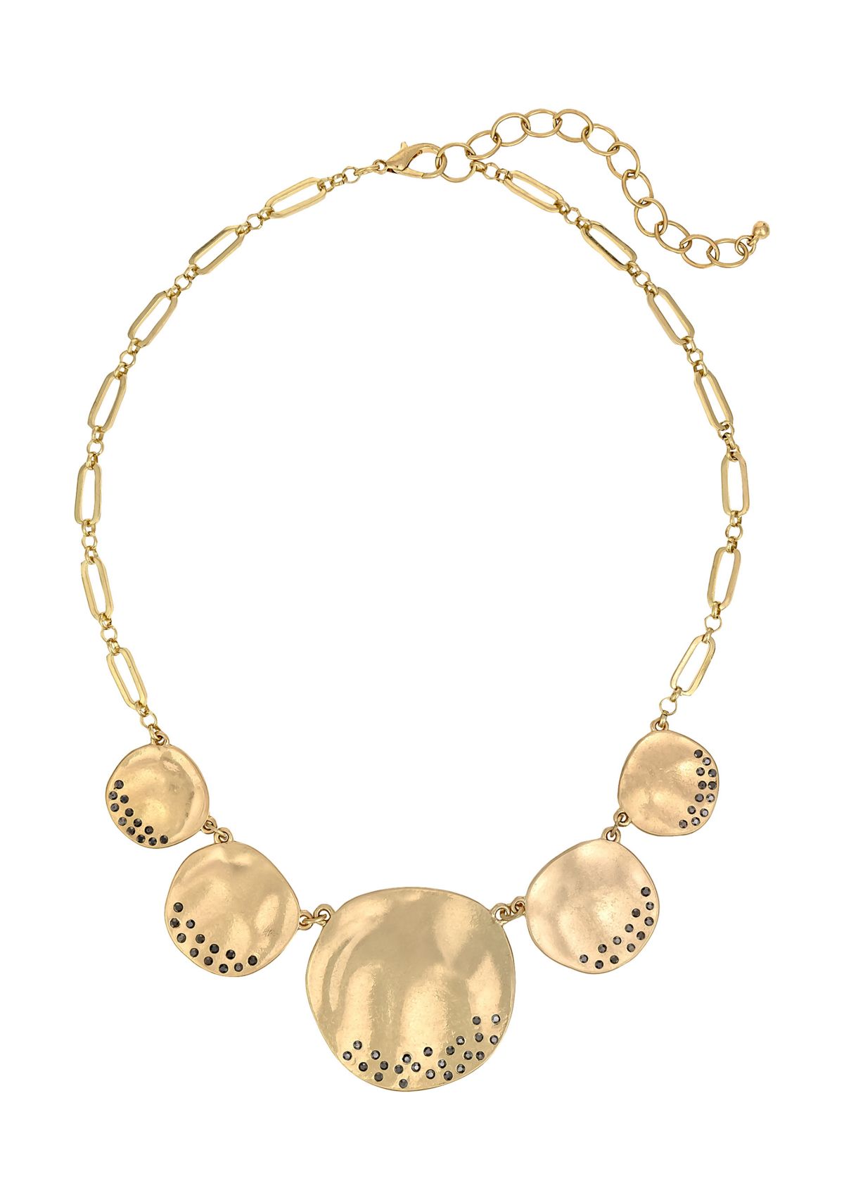 5 Graduated Round Disc with Scattered Stones Frontal Necklace