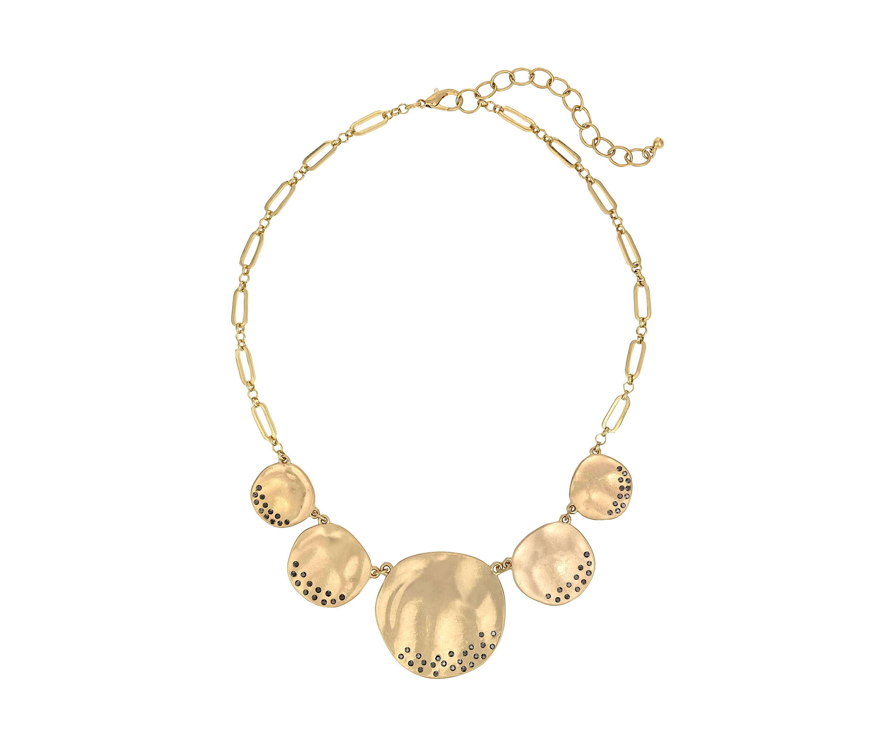 5 Graduated Round Disc with Scattered Stones Frontal Necklace