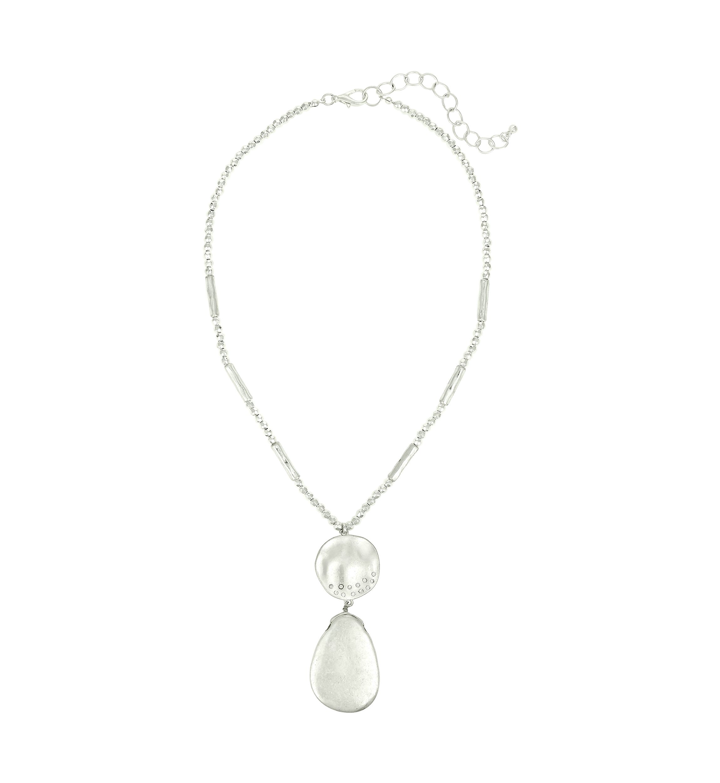 Silver Tone Short Double Drop Pendant Necklace